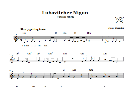 Chasidic Lubavitcher Nigun (Wordless Melody) Sheet Music Notes & Chords for Melody Line, Lyrics & Chords - Download or Print PDF