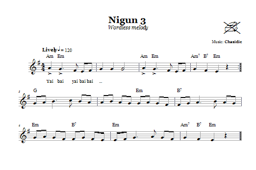 Chasidic Nigun 3 (Wordless Melody) Sheet Music Notes & Chords for Melody Line, Lyrics & Chords - Download or Print PDF