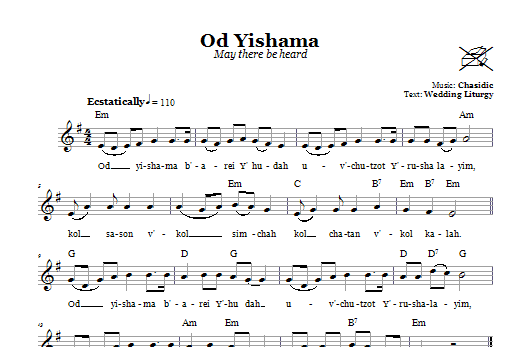 Chasidic Od Yishama (May There Be Heard Again) Sheet Music Notes & Chords for Melody Line, Lyrics & Chords - Download or Print PDF