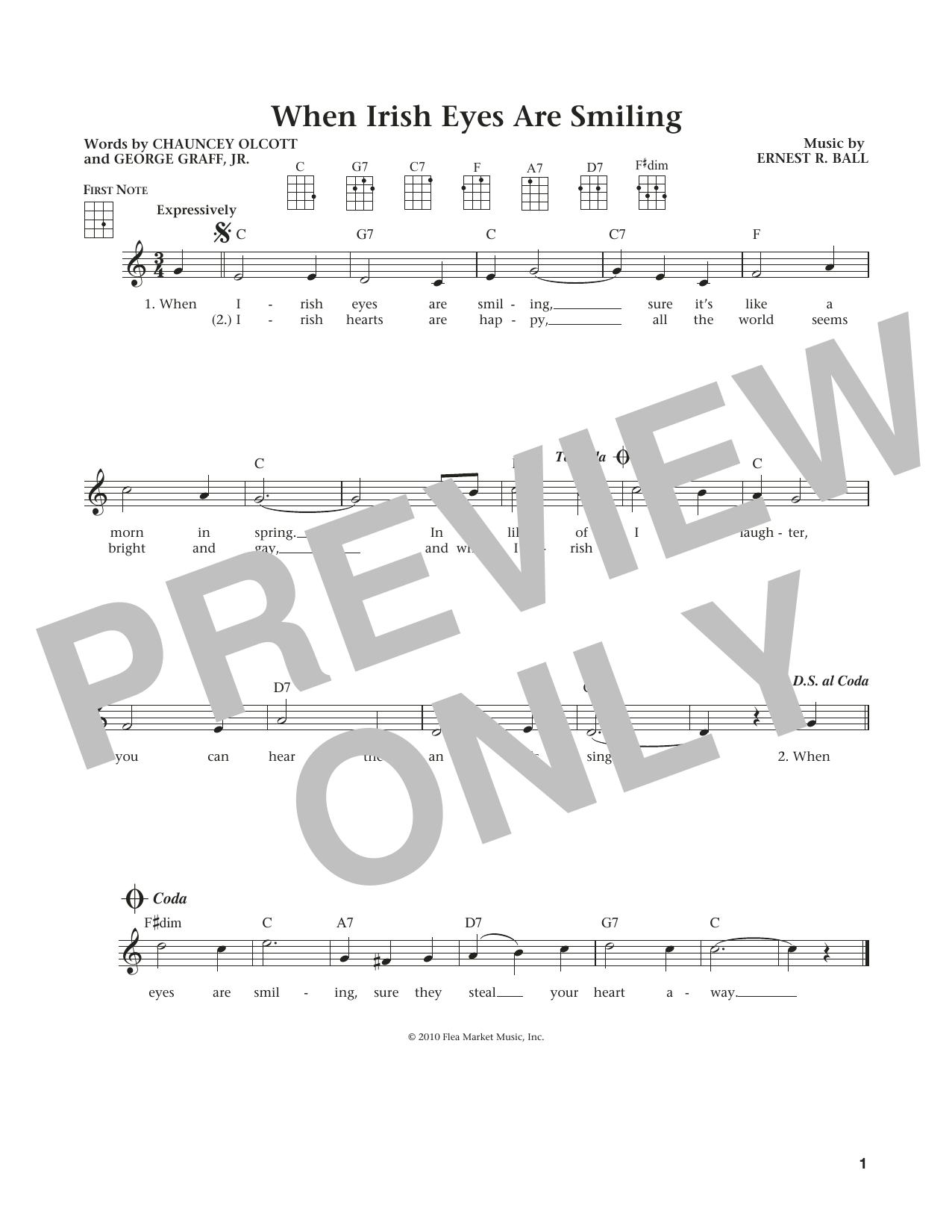 Chauncey Olcott When Irish Eyes Are Smiling (from The Daily Ukulele) (arr. Liz and Jim Beloff) Sheet Music Notes & Chords for Ukulele - Download or Print PDF