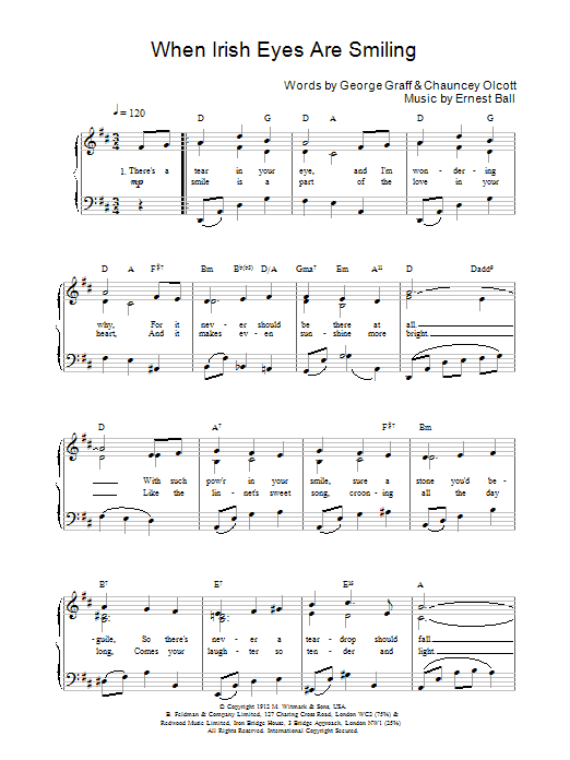 Chauncey Olcott When Irish Eyes Are Smiling Sheet Music Notes & Chords for 5-Finger Piano - Download or Print PDF