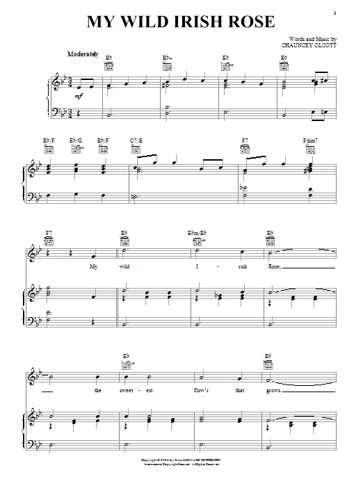 Preview Chauncey Olcott My Wild Irish Rose World sheet music, notes and chords for Easy Piano, SKU: 71876 My Wild Irish Rose sheet music