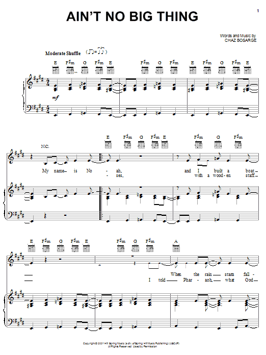 Chaz Bosarge Ain't No Big Thing Sheet Music Notes & Chords for Piano, Vocal & Guitar (Right-Hand Melody) - Download or Print PDF