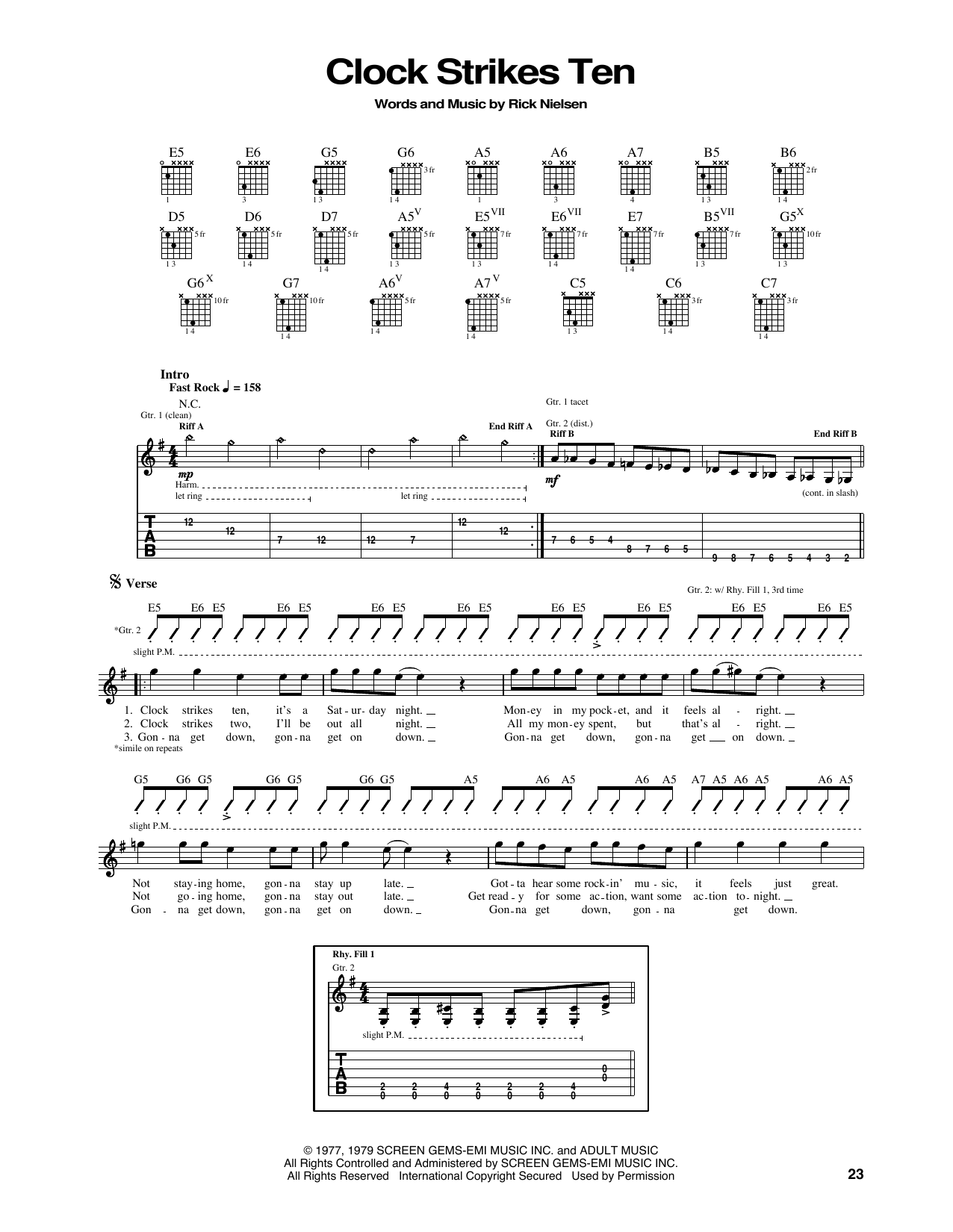 Cheap Trick Clock Strikes Ten Sheet Music Notes & Chords for Guitar Tab - Download or Print PDF