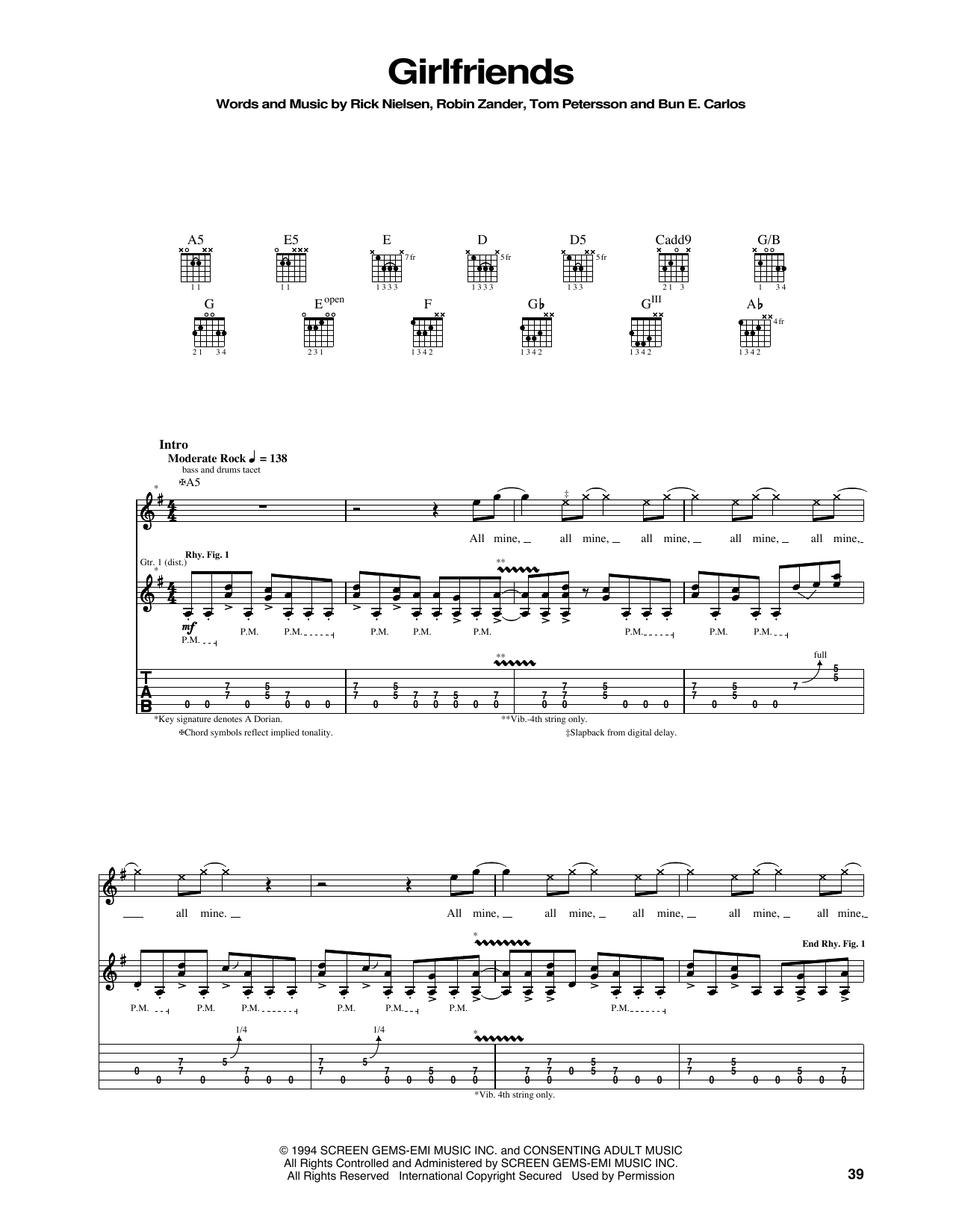 Cheap Trick Girlfriends Sheet Music Notes & Chords for Guitar Tab - Download or Print PDF