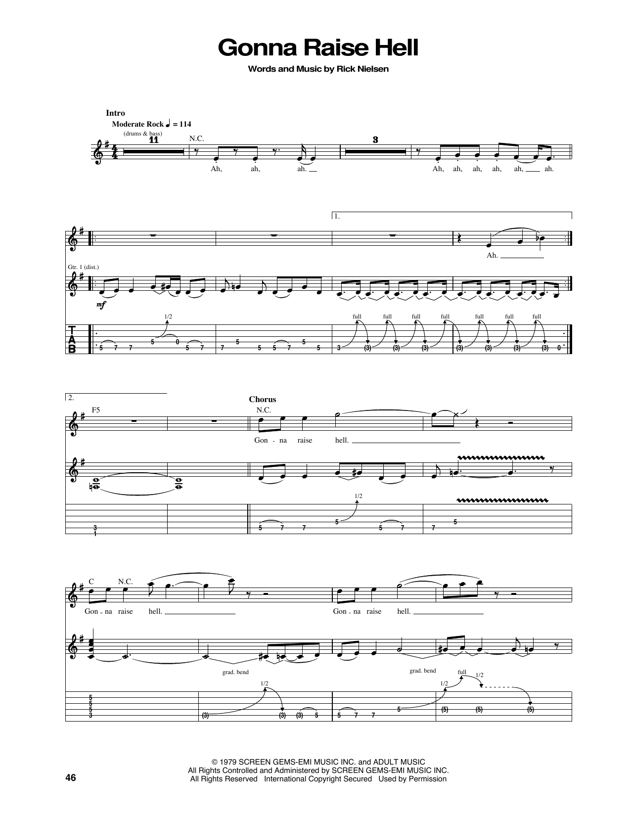 Cheap Trick Gonna Raise Hell Sheet Music Notes & Chords for Guitar Tab - Download or Print PDF