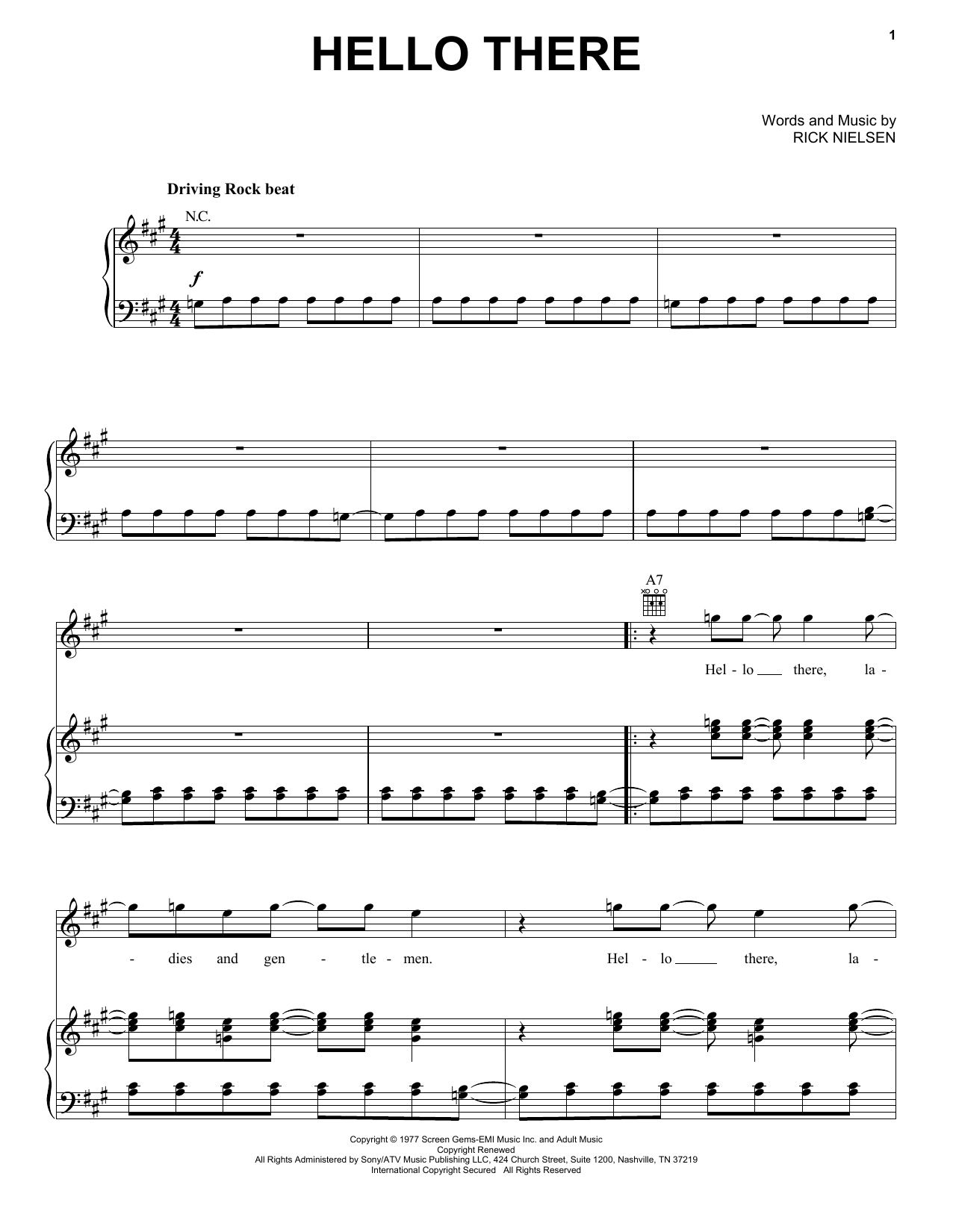Cheap Trick Hello There Sheet Music Notes & Chords for Piano, Vocal & Guitar (Right-Hand Melody) - Download or Print PDF