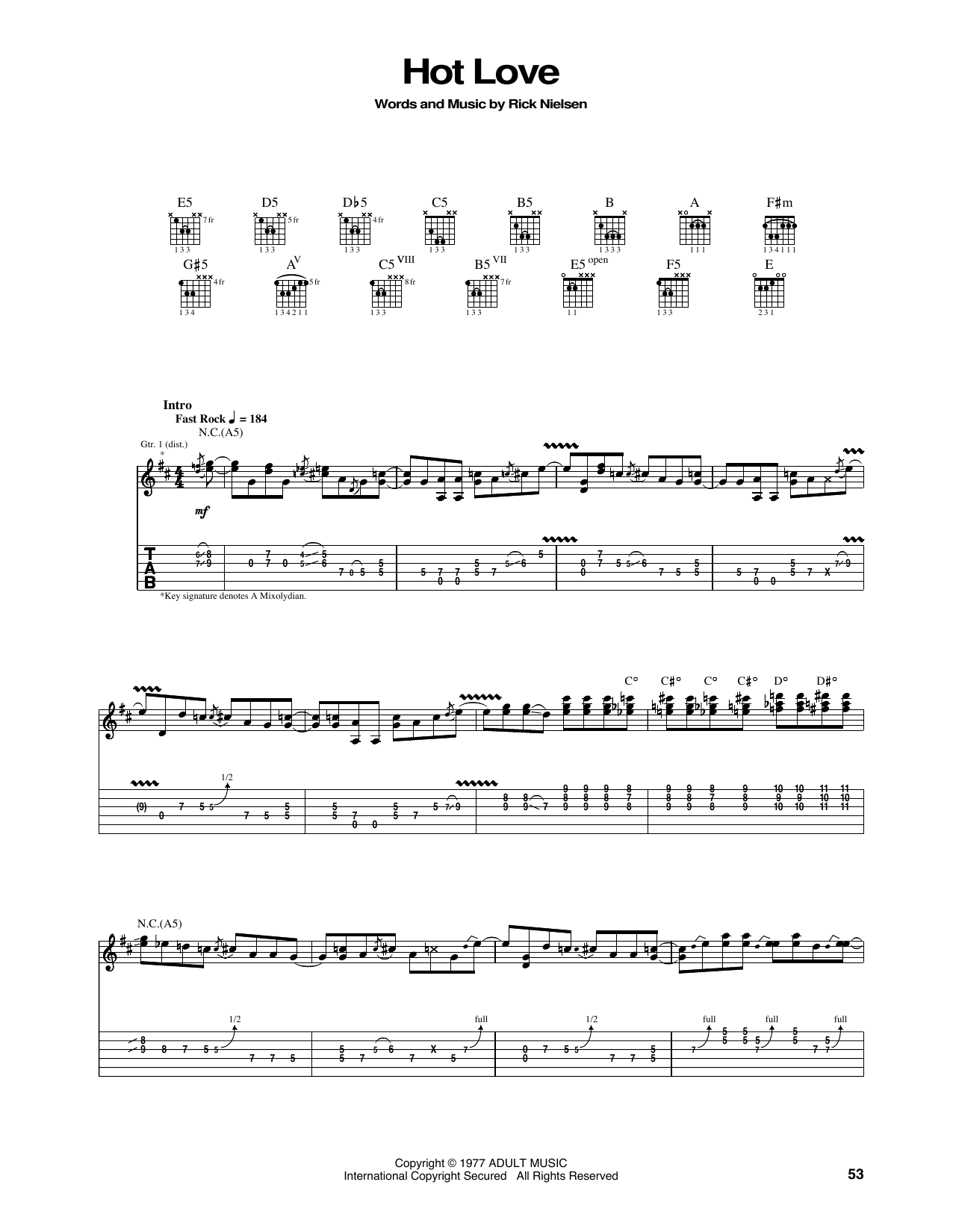 Cheap Trick Hot Love Sheet Music Notes & Chords for Guitar Tab - Download or Print PDF