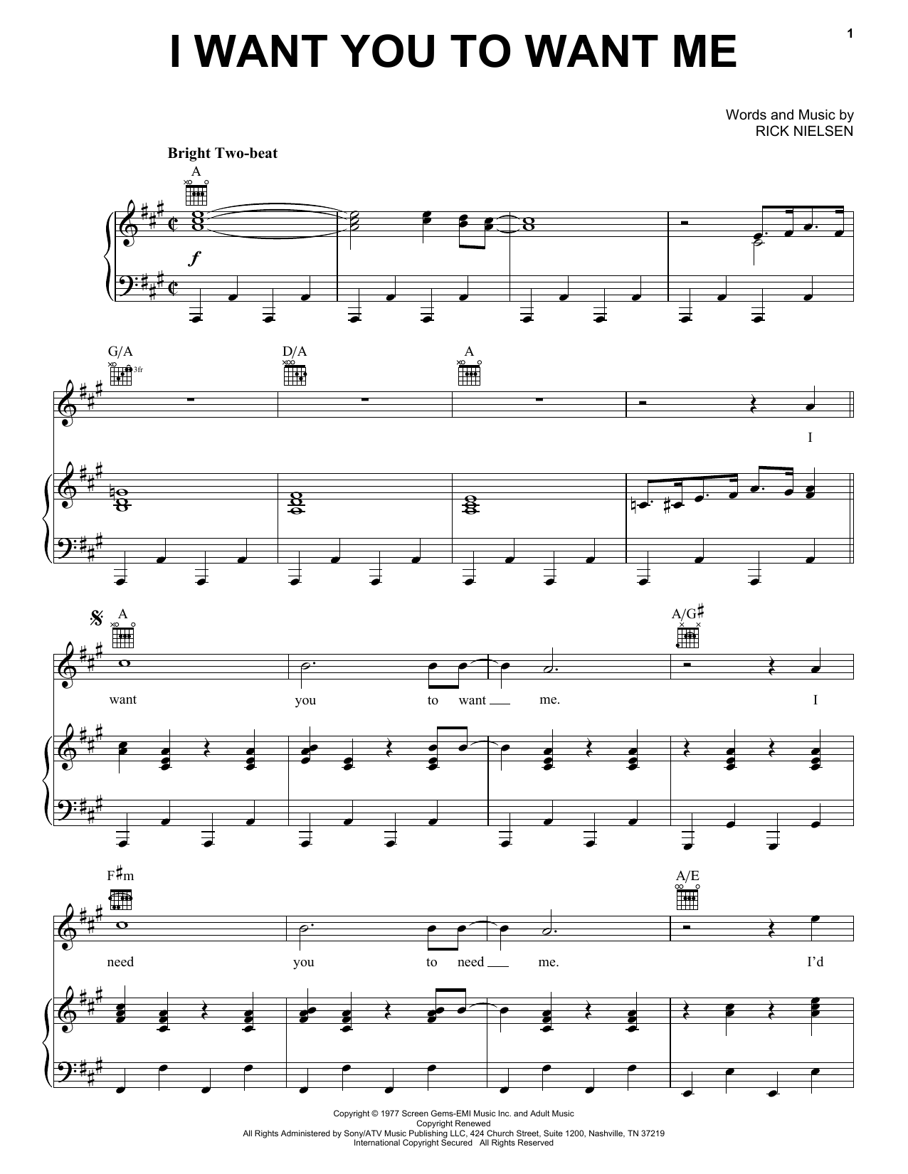 Cheap Trick I Want You To Want Me Sheet Music Notes & Chords for Piano, Vocal & Guitar (Right-Hand Melody) - Download or Print PDF