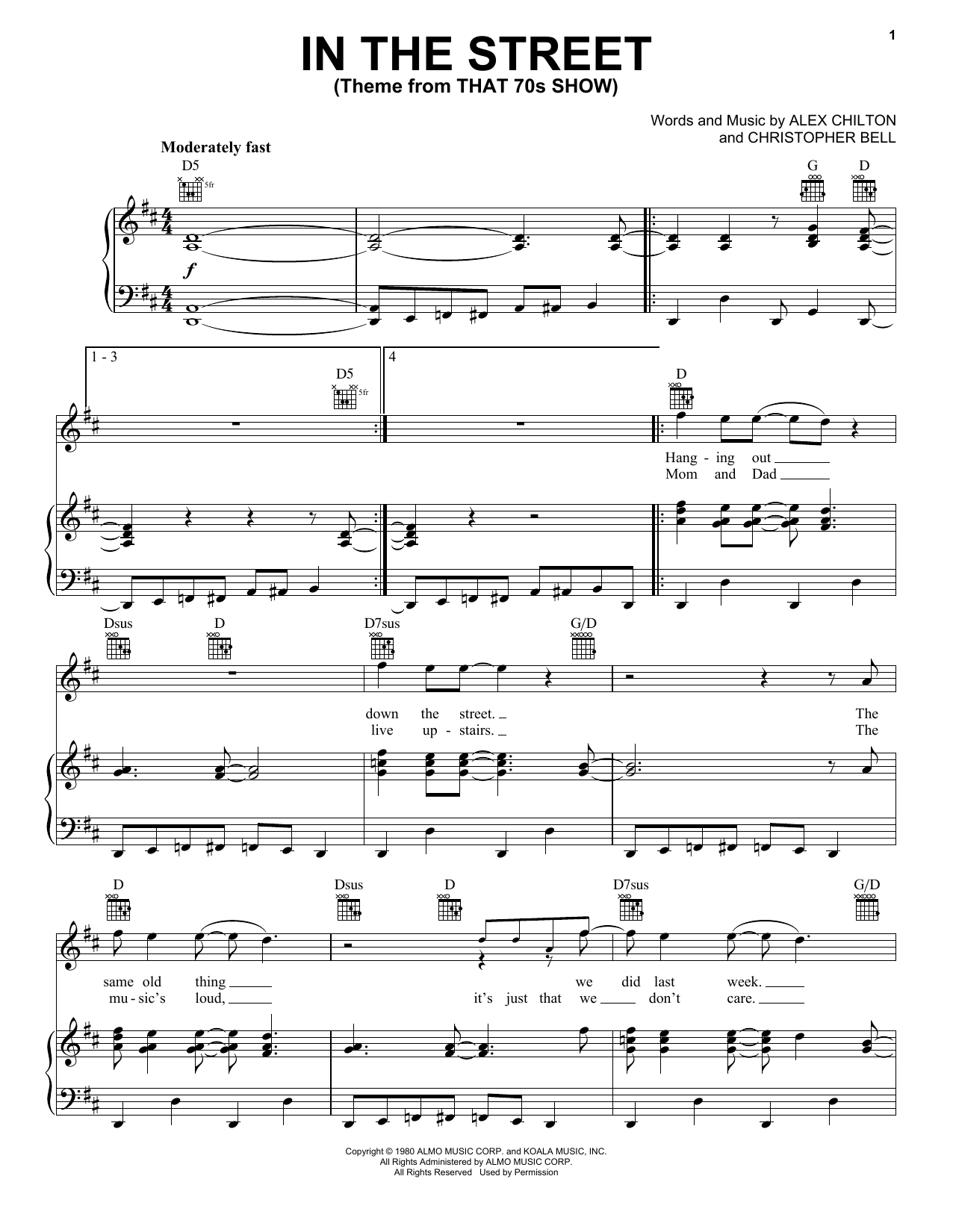 Cheap Trick In The Street (Theme from That 70s Show) Sheet Music Notes & Chords for Piano, Vocal & Guitar (Right-Hand Melody) - Download or Print PDF
