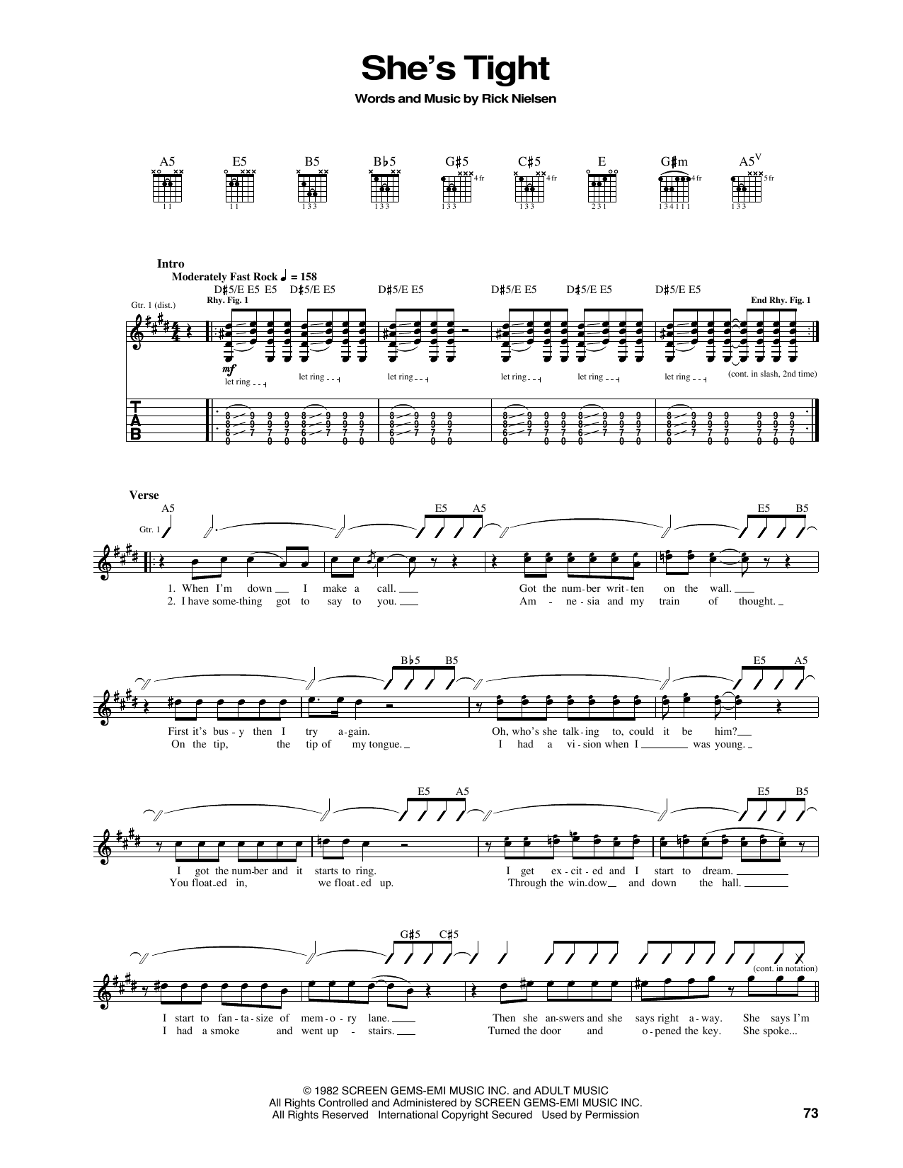 Cheap Trick She's Tight Sheet Music Notes & Chords for Piano, Vocal & Guitar (Right-Hand Melody) - Download or Print PDF