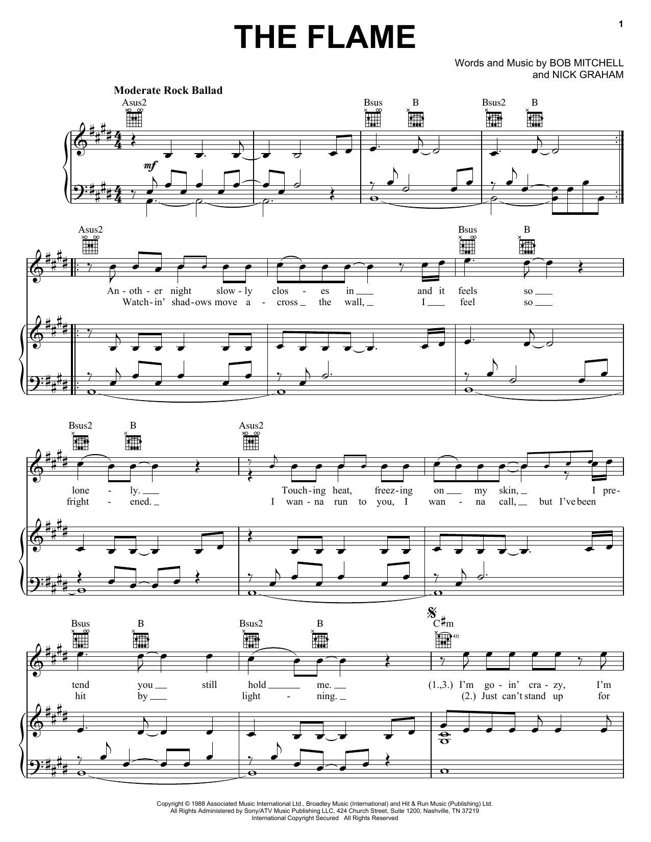 Cheap Trick The Flame Sheet Music Notes & Chords for Piano, Vocal & Guitar (Right-Hand Melody) - Download or Print PDF