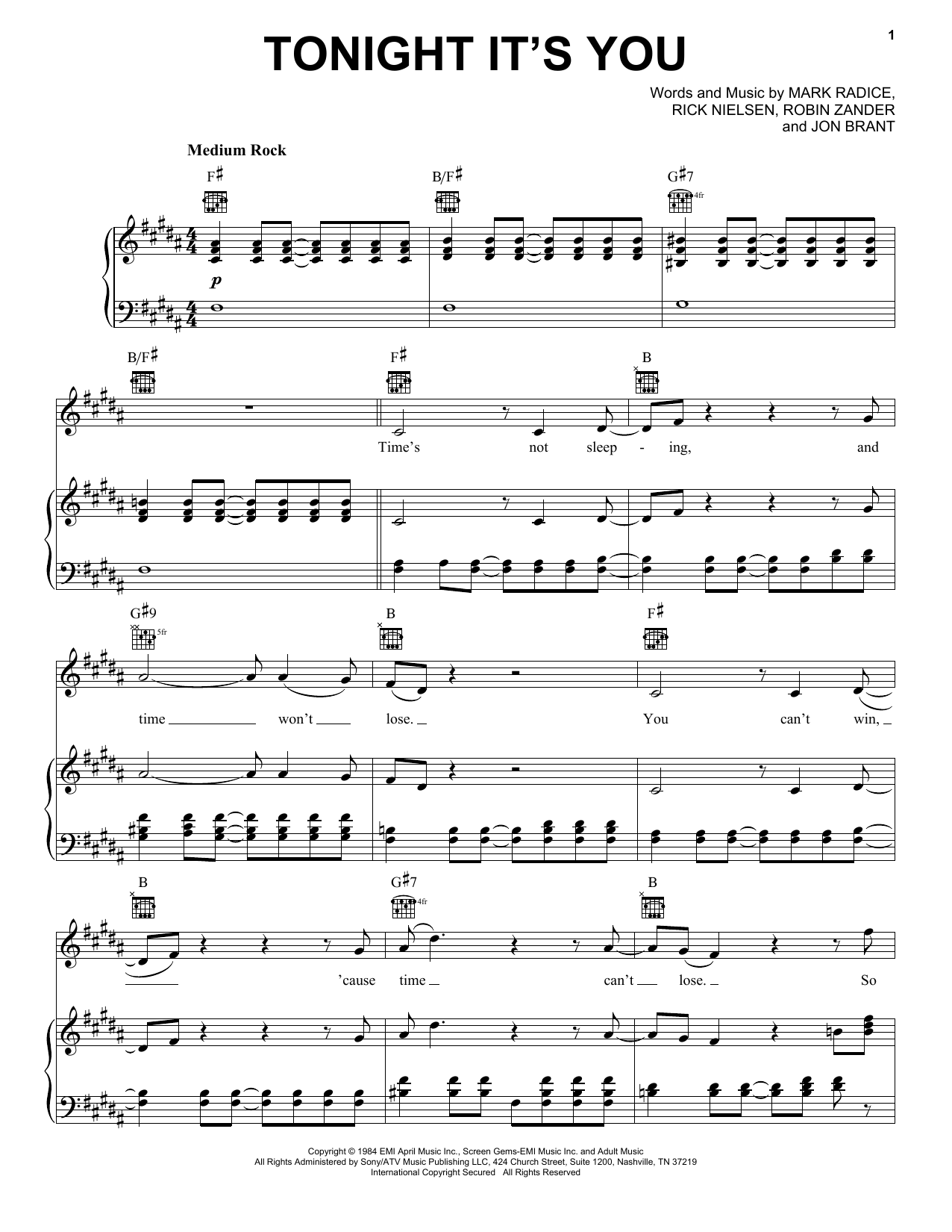 Cheap Trick Tonight It's You Sheet Music Notes & Chords for Piano, Vocal & Guitar (Right-Hand Melody) - Download or Print PDF