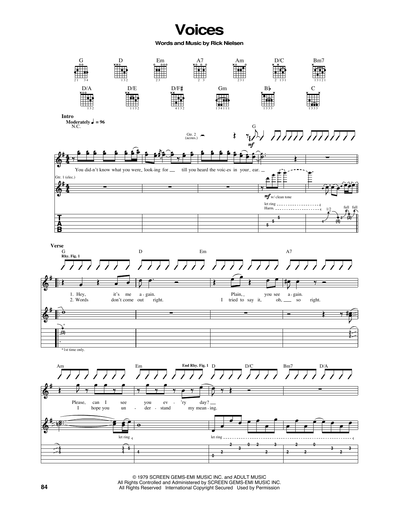 Cheap Trick Voices Sheet Music Notes & Chords for Piano, Vocal & Guitar (Right-Hand Melody) - Download or Print PDF