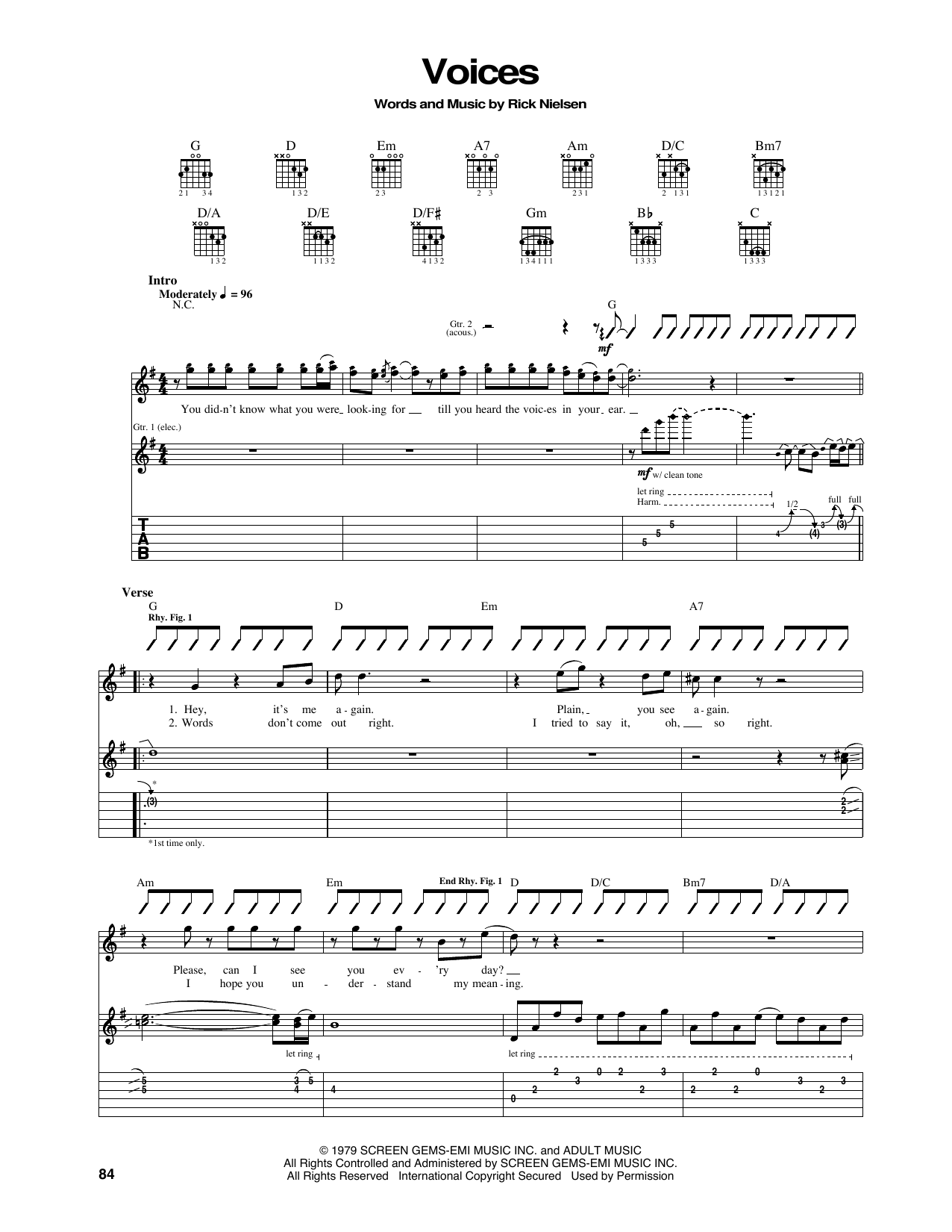 Cheap Trick Voices Sheet Music Notes & Chords for Guitar Tab - Download or Print PDF
