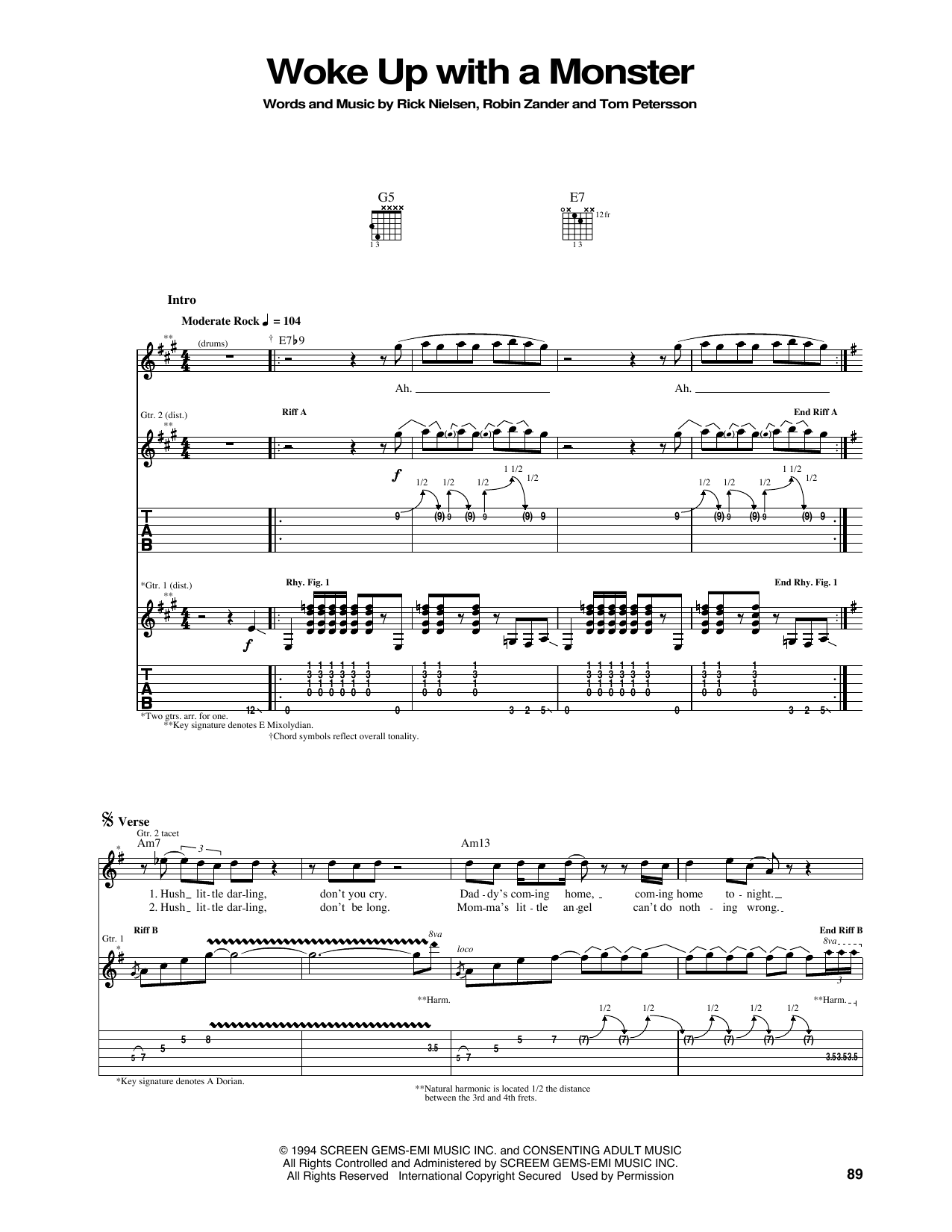 Cheap Trick Woke Up With A Monster Sheet Music Notes & Chords for Guitar Tab - Download or Print PDF