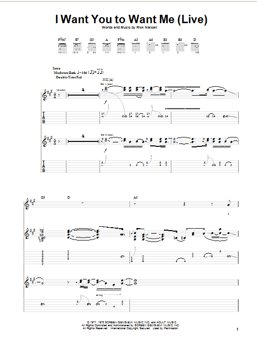 Preview Cheap Trick I Want You To Want Me (Live) Rock sheet music, notes and chords for Guitar Tab, SKU: 22786 I Want You To Want Me (Live) sheet music