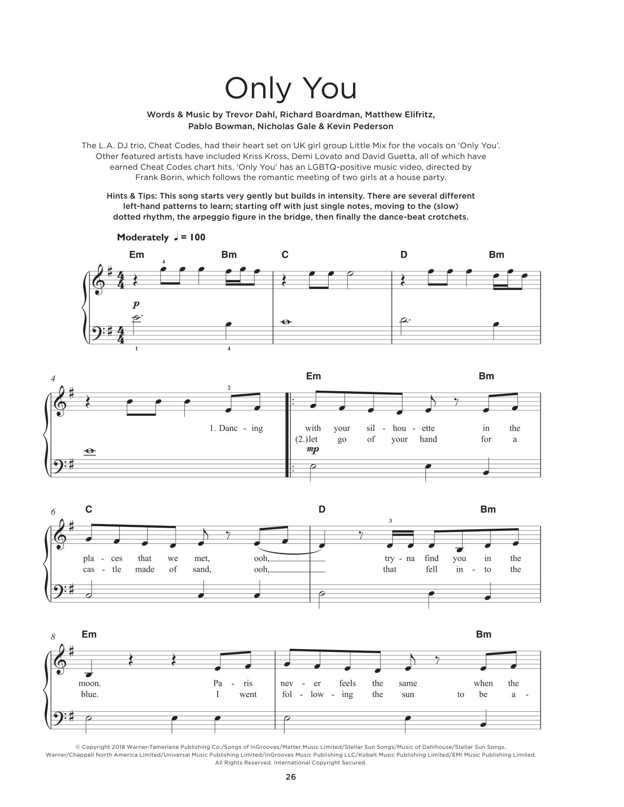 Cheat Codes and Little Mix Only You Sheet Music Notes & Chords for Really Easy Piano - Download or Print PDF