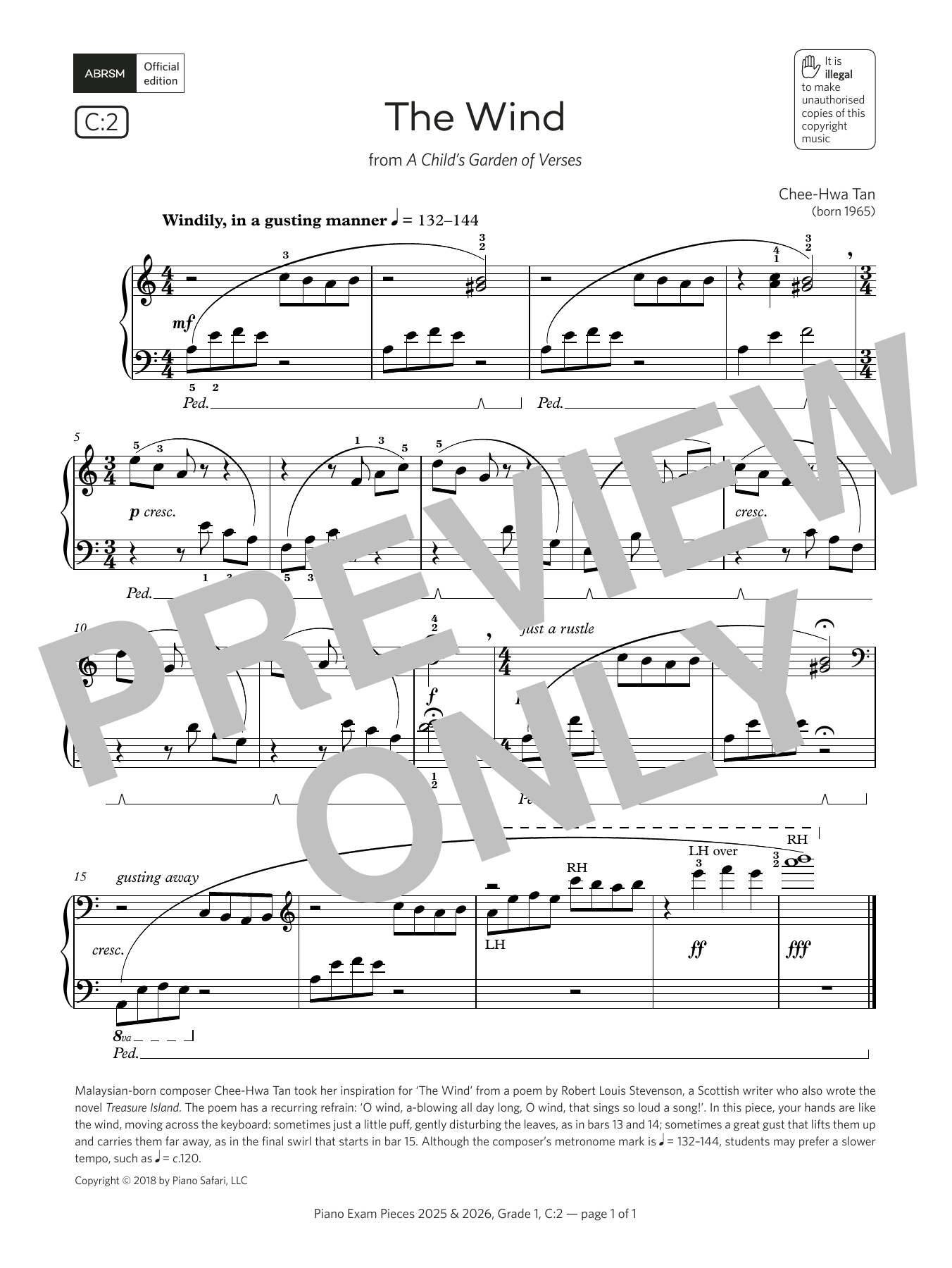 Chee-Hwa Tan The Wind (Grade 1, list C2, from the ABRSM Piano Syllabus 2025 & 2026) Sheet Music Notes & Chords for Piano Solo - Download or Print PDF