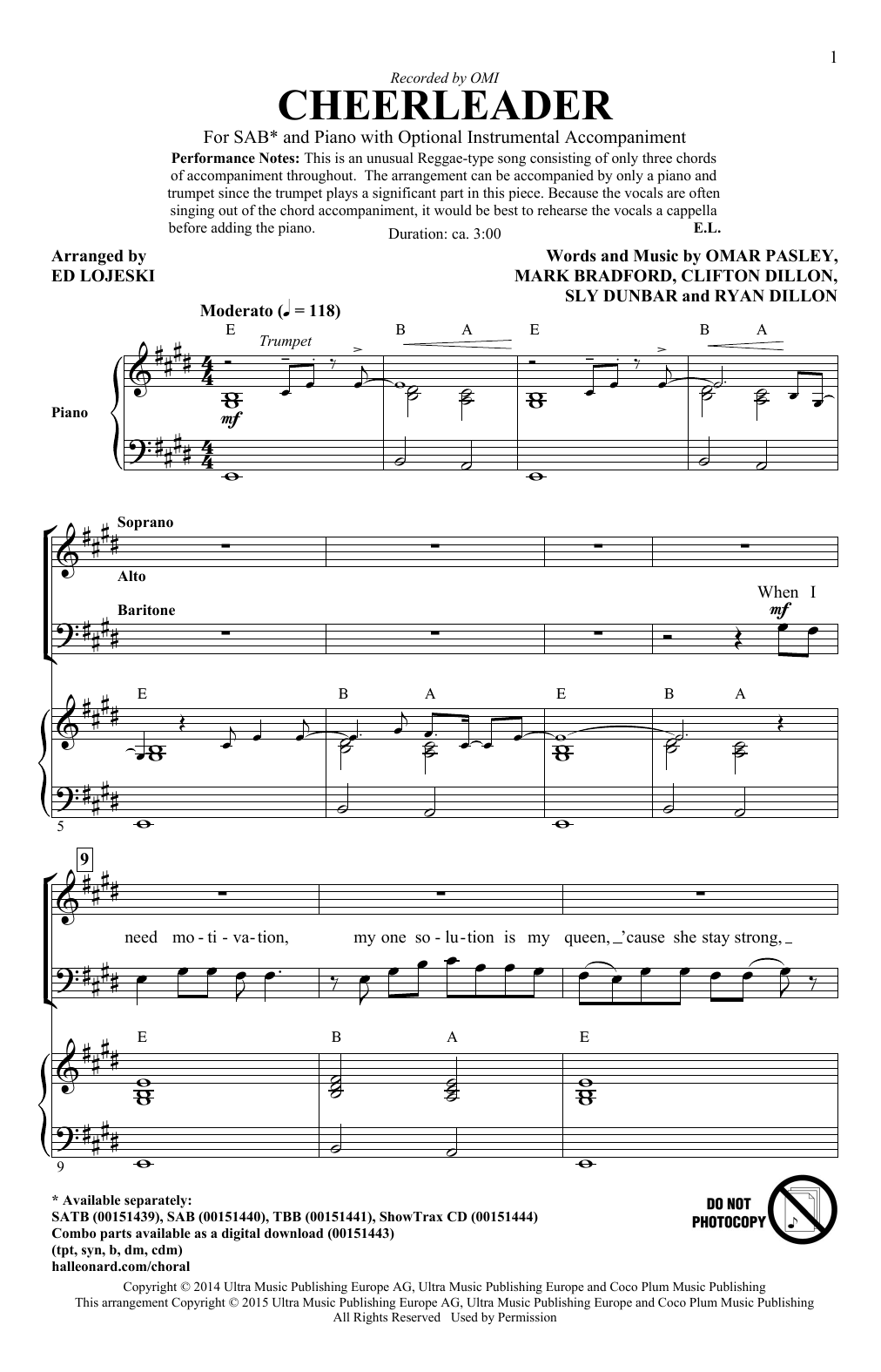 Omi Cheerleader Arr Ed Lojeski Sheet Music Download Pdf Score 161590