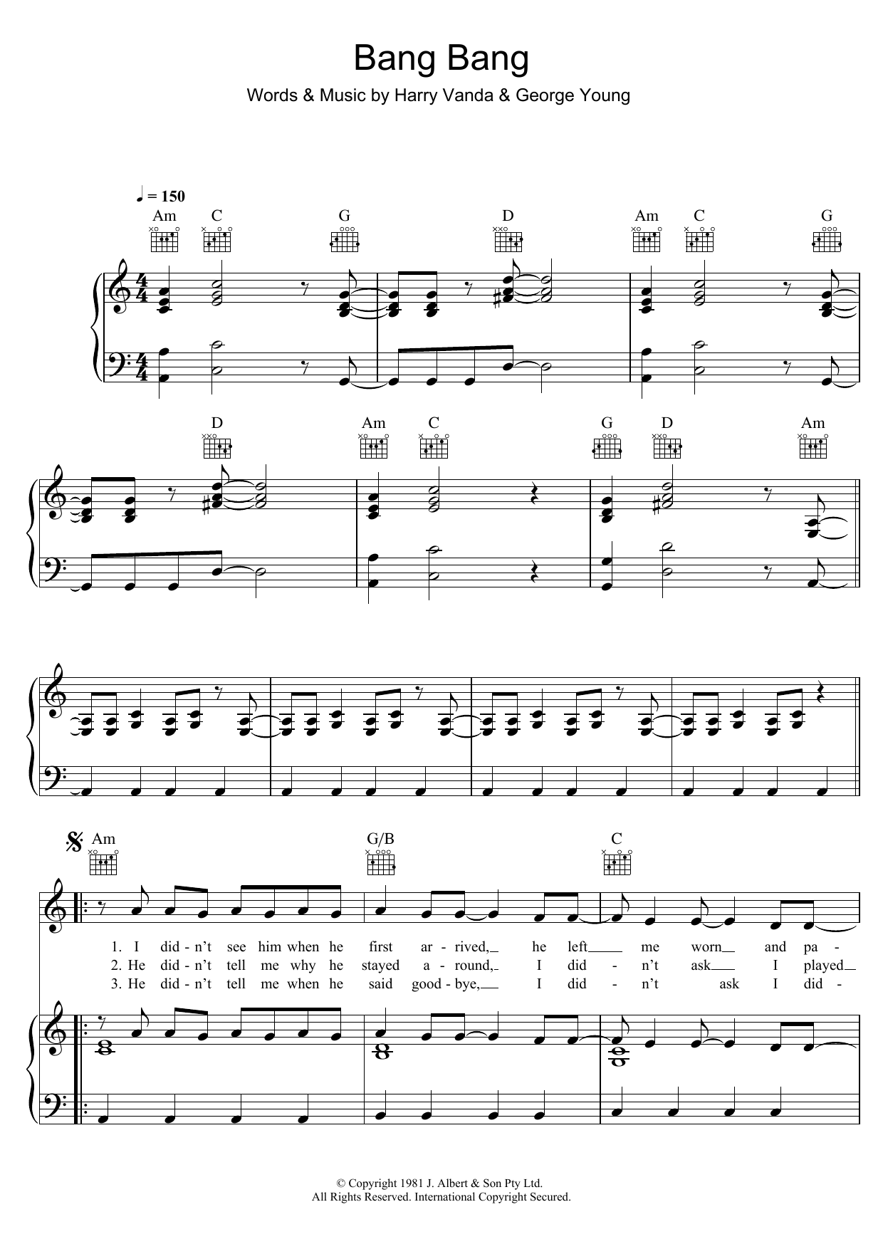 Cheetah Bang Bang Sheet Music Notes & Chords for Piano, Vocal & Guitar (Right-Hand Melody) - Download or Print PDF