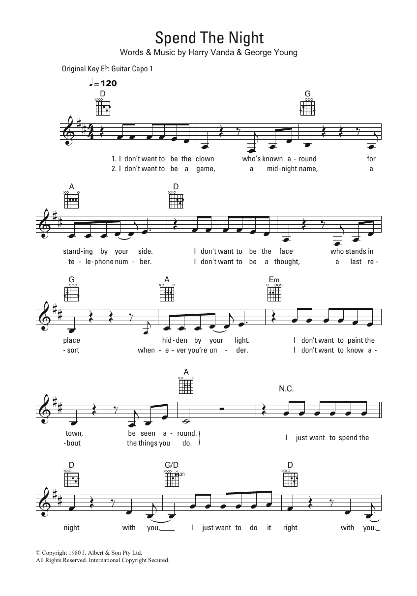 Cheetah Spend The Night Sheet Music Notes & Chords for Melody Line, Lyrics & Chords - Download or Print PDF