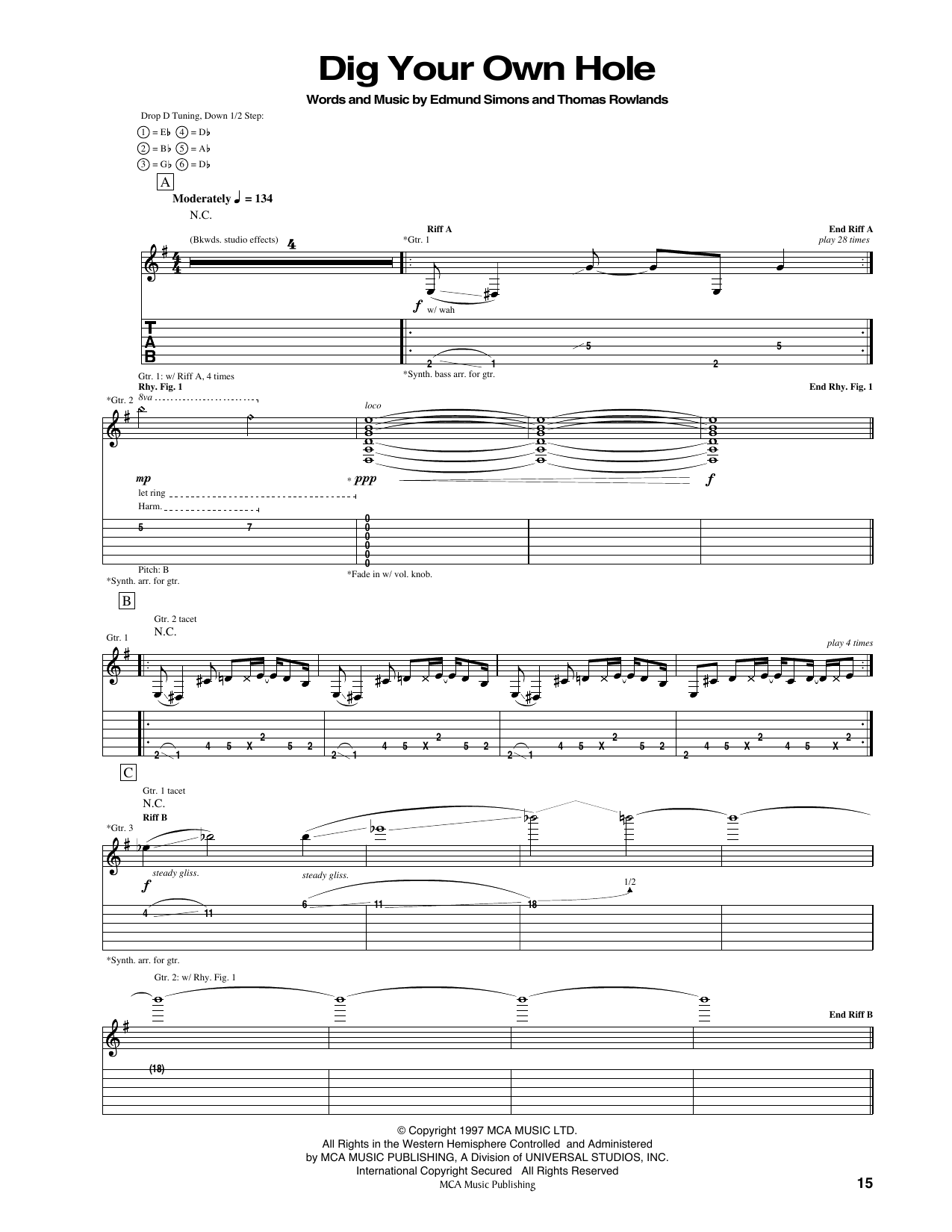 Chemical Brothers Dig Your Own Hole Sheet Music Notes & Chords for Guitar Tab - Download or Print PDF
