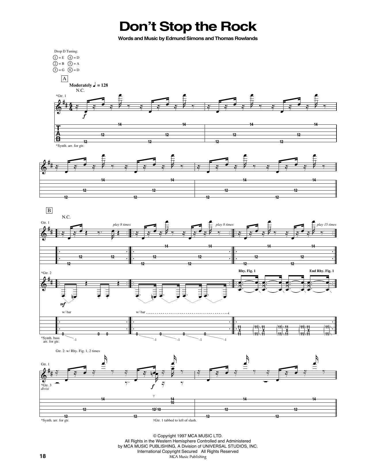 Chemical Brothers Don't Stop The Rock Sheet Music Notes & Chords for Guitar Tab - Download or Print PDF