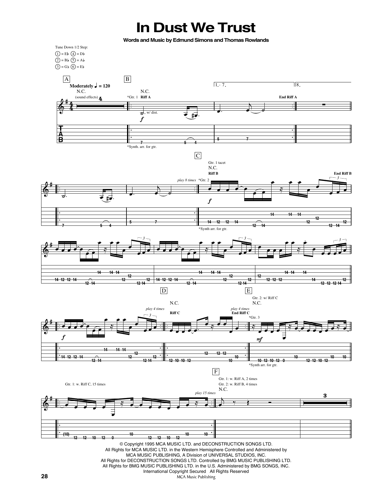 Chemical Brothers In Dust We Trust Sheet Music Notes & Chords for Guitar Tab - Download or Print PDF