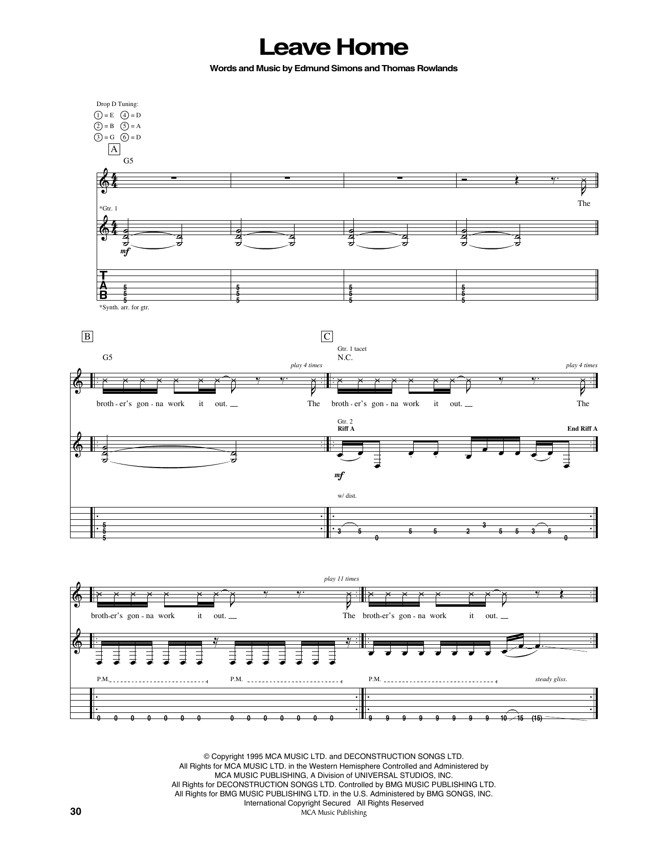 Chemical Brothers Leave Home Sheet Music Notes & Chords for Guitar Tab - Download or Print PDF