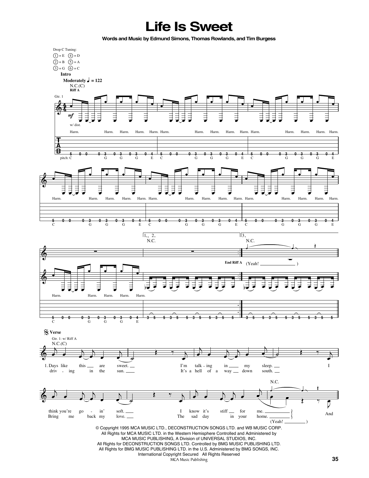 Chemical Brothers Life Is Sweet Sheet Music Notes & Chords for Guitar Tab - Download or Print PDF