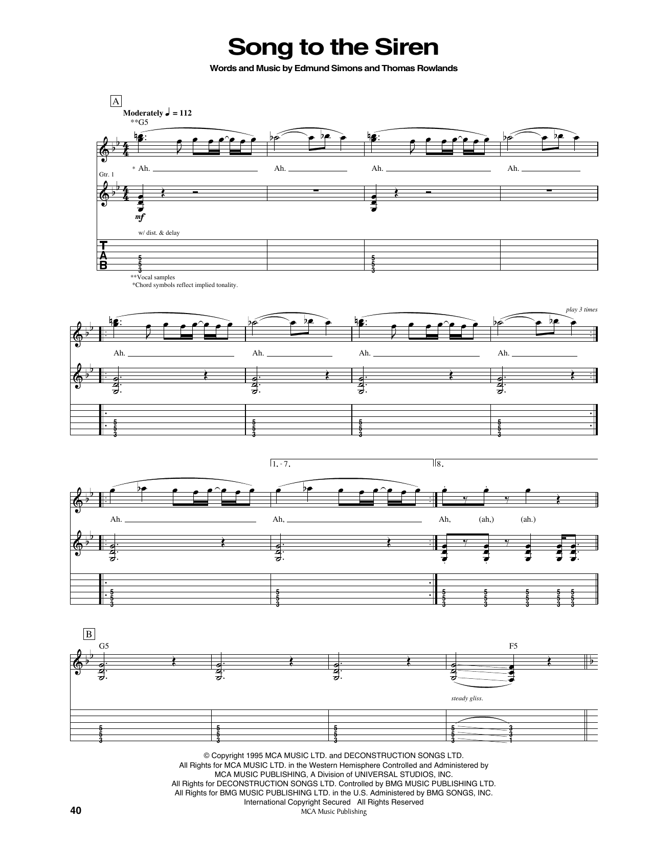 Chemical Brothers Song To The Siren Sheet Music Notes & Chords for Guitar Tab - Download or Print PDF