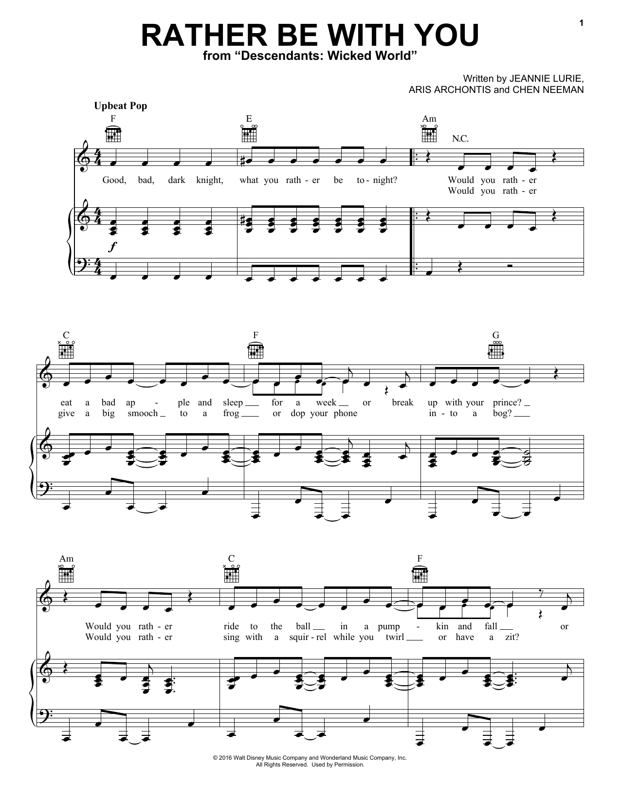 Chen Neeman Rather Be With You (from Disney's Descendants 2) Sheet Music Notes & Chords for Piano, Vocal & Guitar (Right-Hand Melody) - Download or Print PDF Chen Neeman Rather Be With You (from Disney's Descendants 2) Sheet Music Notes & Chords for Piano, Vocal & Guitar (Right-Hand Melody) - Download or Print PDF