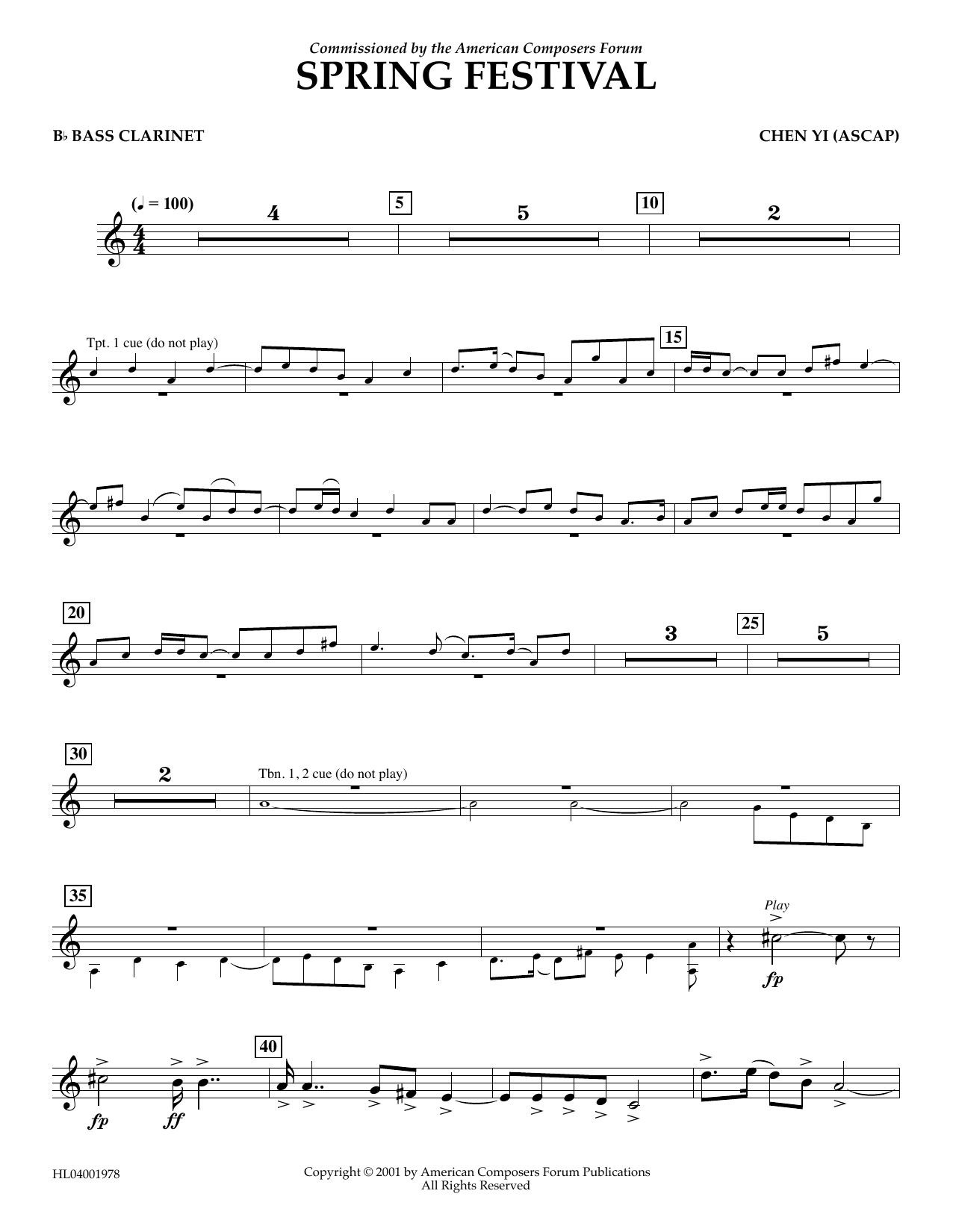 Chen Yi Spring Festival - Bb Bass Clarinet Sheet Music Notes & Chords for Concert Band - Download or Print PDF