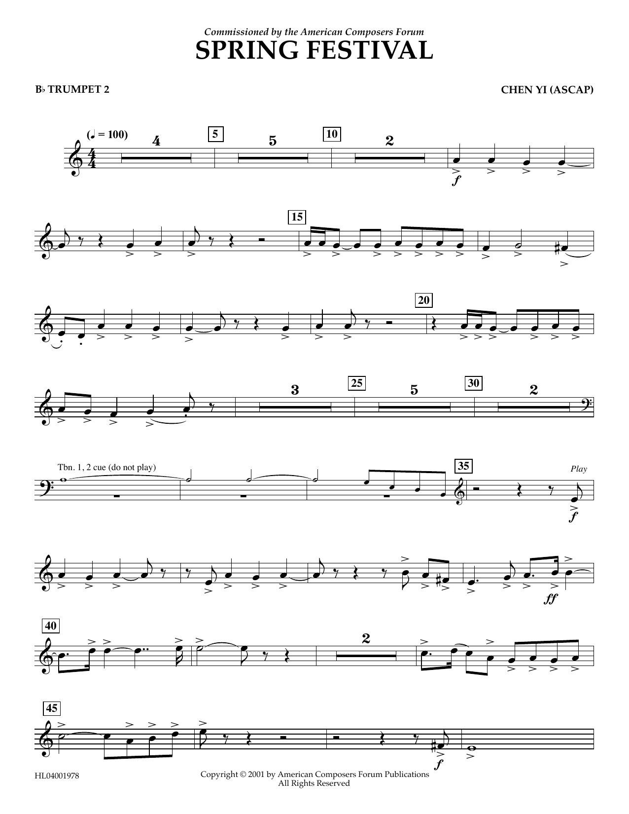 Chen Yi Spring Festival - Bb Trumpet 2 Sheet Music Notes & Chords for Concert Band - Download or Print PDF