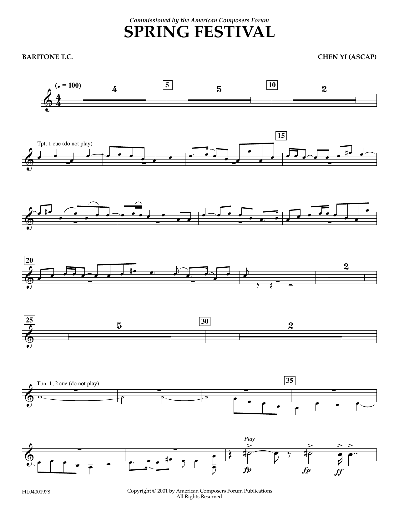 Chen Yi Spring Festival - Euphonium in Treble Clef Sheet Music Notes & Chords for Concert Band - Download or Print PDF