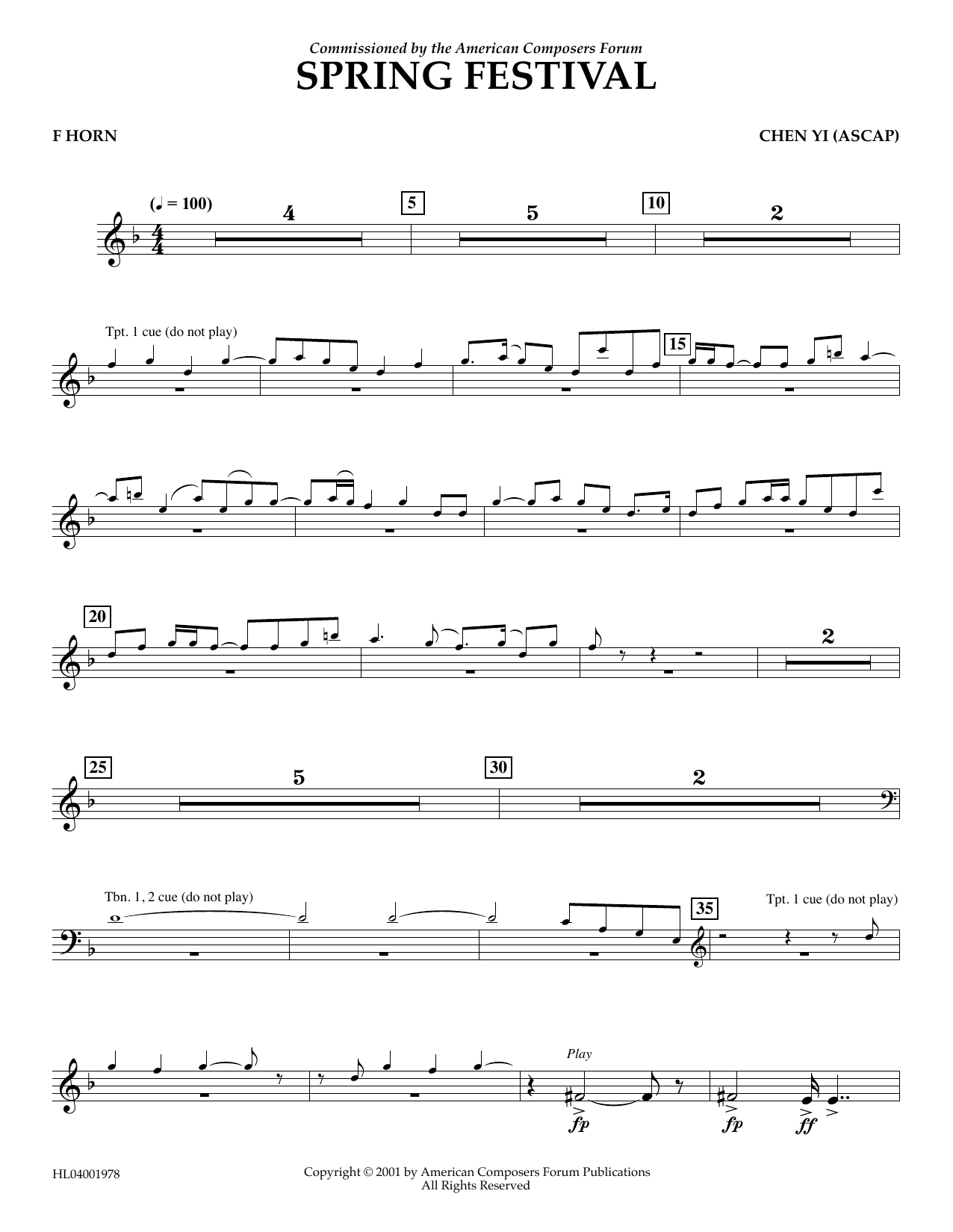 Chen Yi Spring Festival - F Horn Sheet Music Notes & Chords for Concert Band - Download or Print PDF