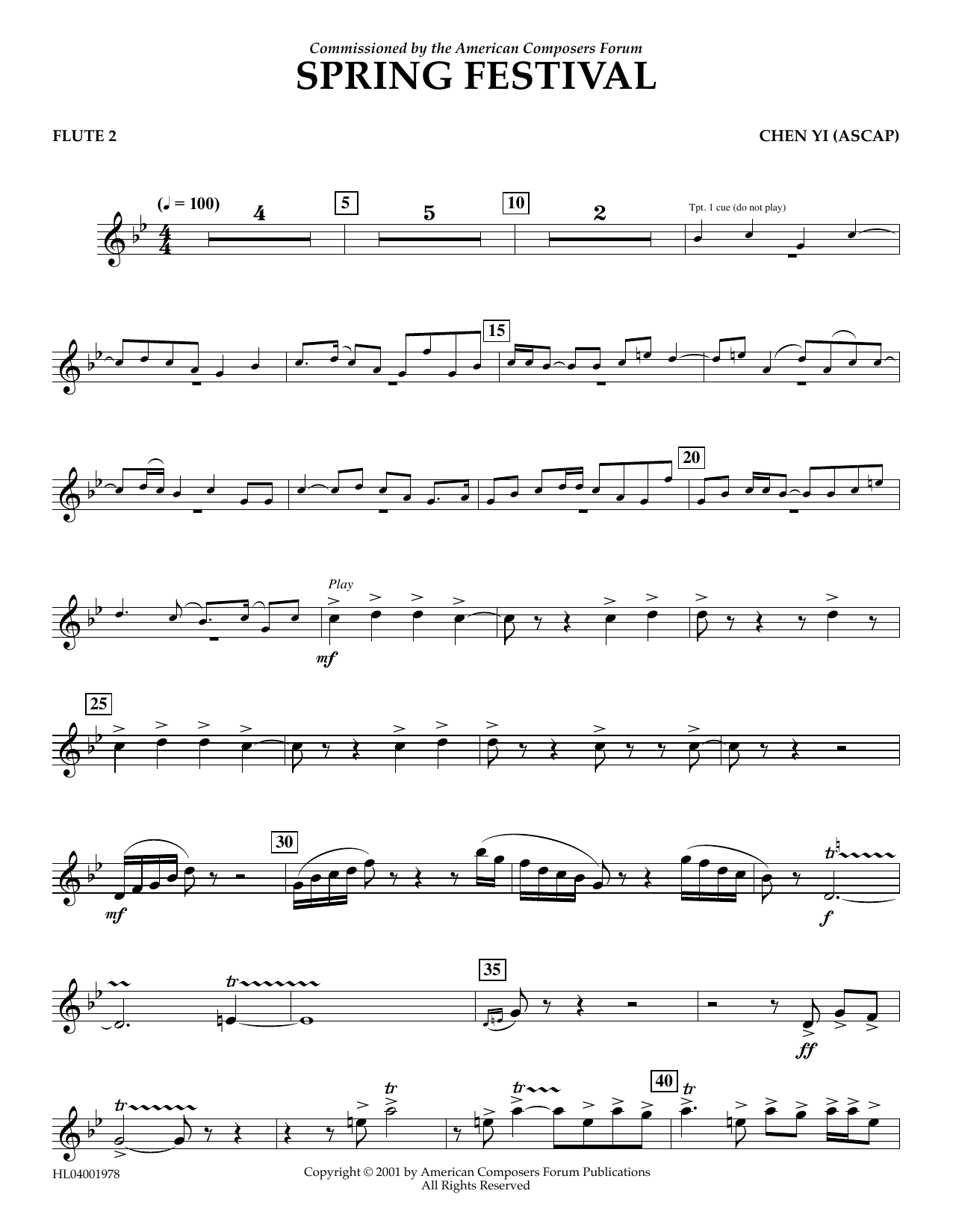 Chen Yi Spring Festival - Flute 2 Sheet Music Notes & Chords for Concert Band - Download or Print PDF