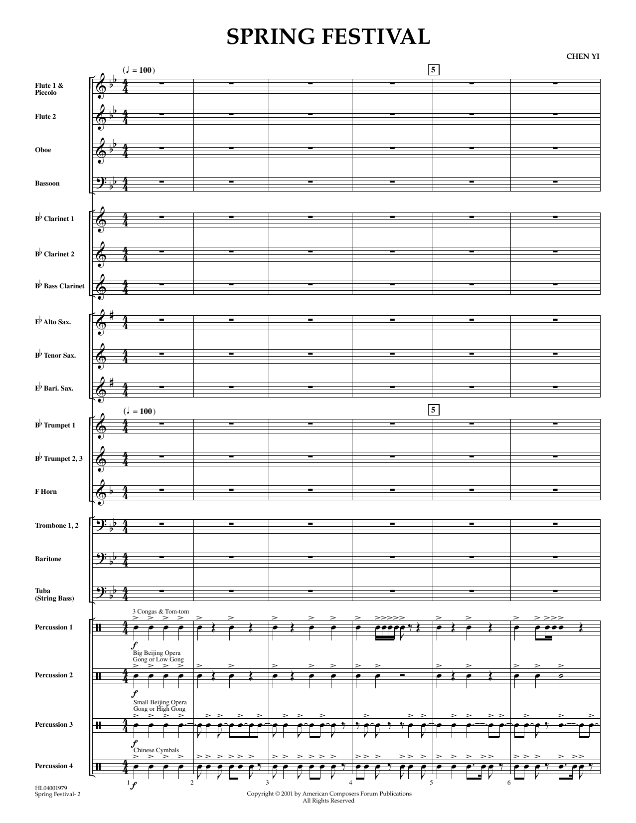 Chen Yi Spring Festival - Full Score Sheet Music Notes & Chords for Concert Band - Download or Print PDF