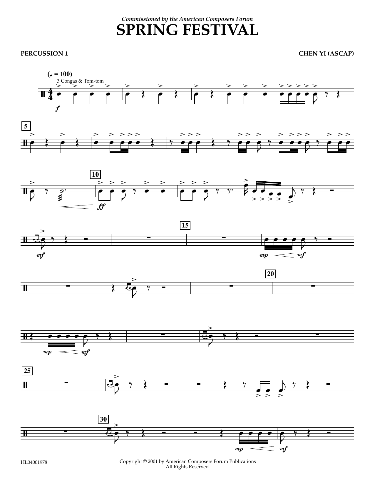 Chen Yi Spring Festival - Percussion 1 Sheet Music Notes & Chords for Concert Band - Download or Print PDF