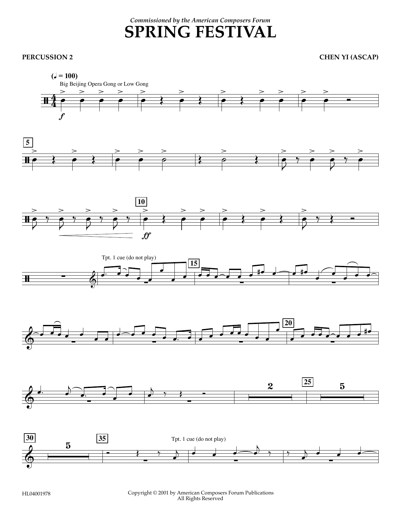 Chen Yi Spring Festival - Percussion 2 Sheet Music Notes & Chords for Concert Band - Download or Print PDF