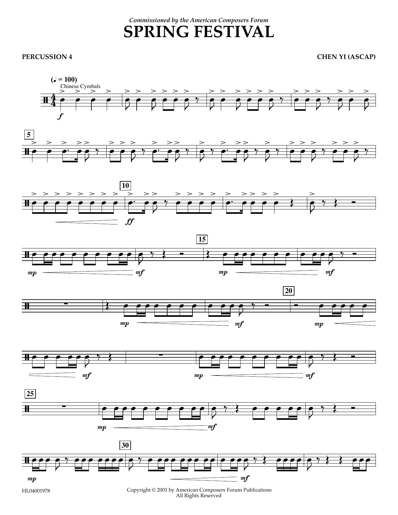 Chen Yi Spring Festival - Percussion 4 Sheet Music Notes & Chords for Concert Band - Download or Print PDF