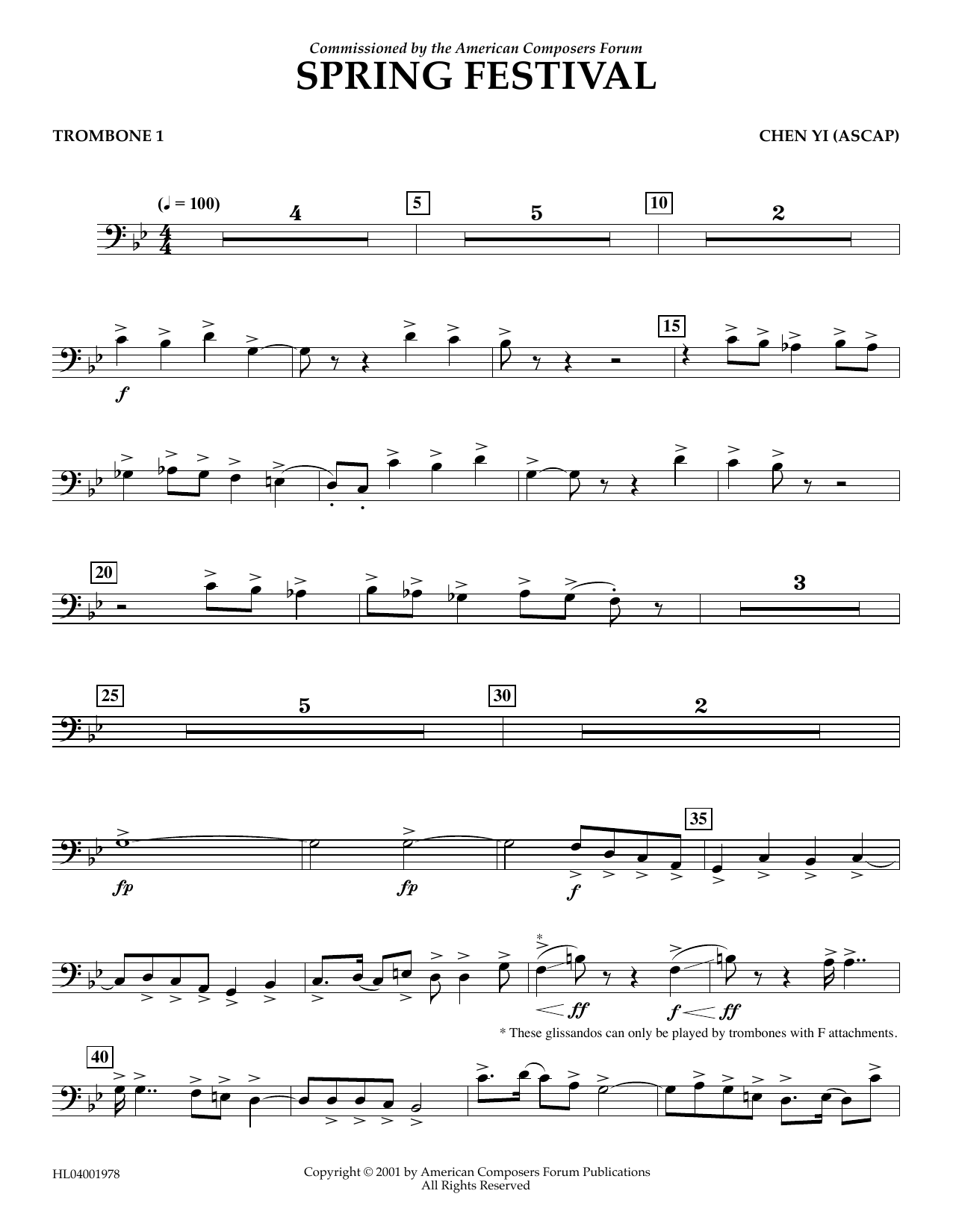 Chen Yi Spring Festival - Trombone 1 Sheet Music Notes & Chords for Concert Band - Download or Print PDF Chen Yi Spring Festival - Trombone 1 Sheet Music Notes & Chords for Concert Band - Download or Print PDF