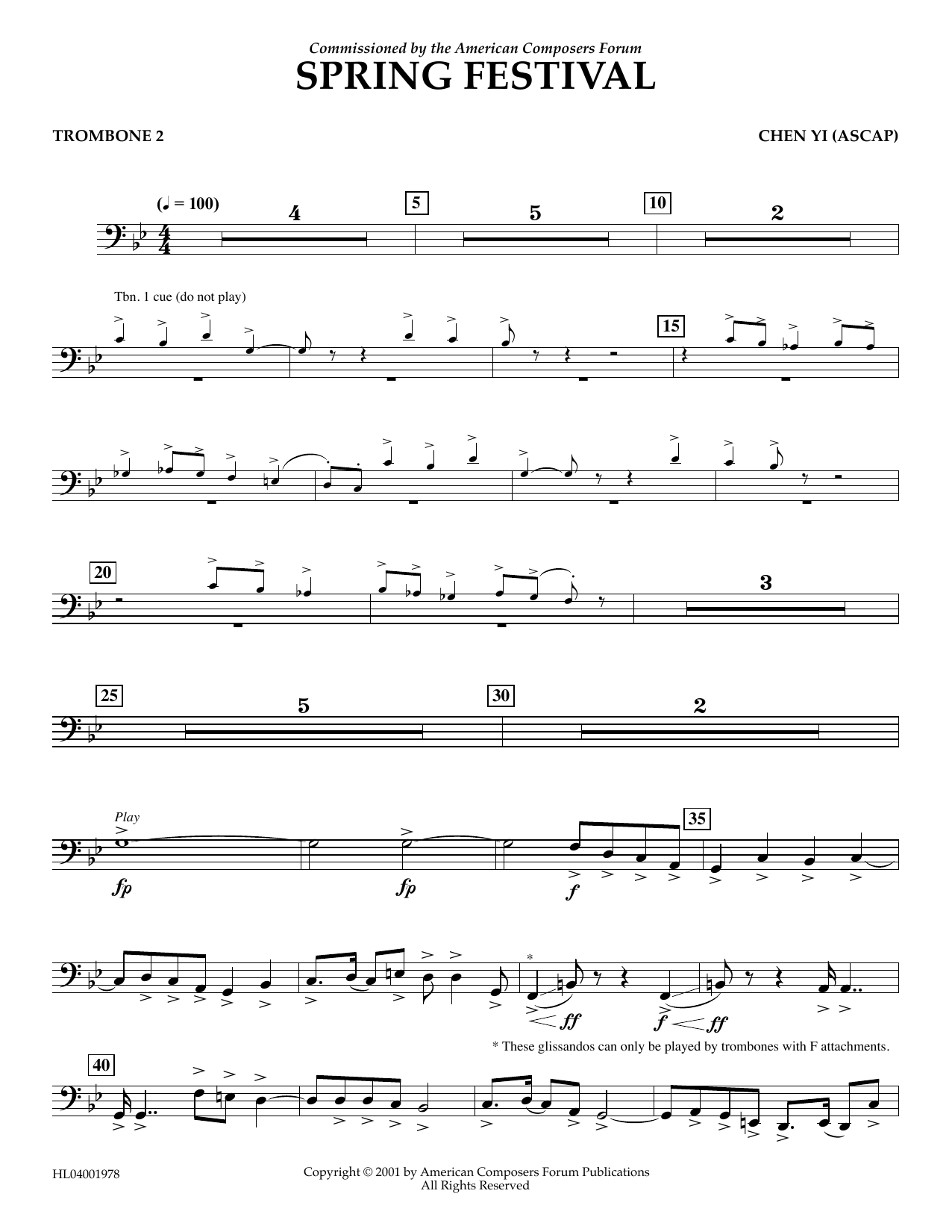 Chen Yi Spring Festival - Trombone 2 Sheet Music Notes & Chords for Concert Band - Download or Print PDF