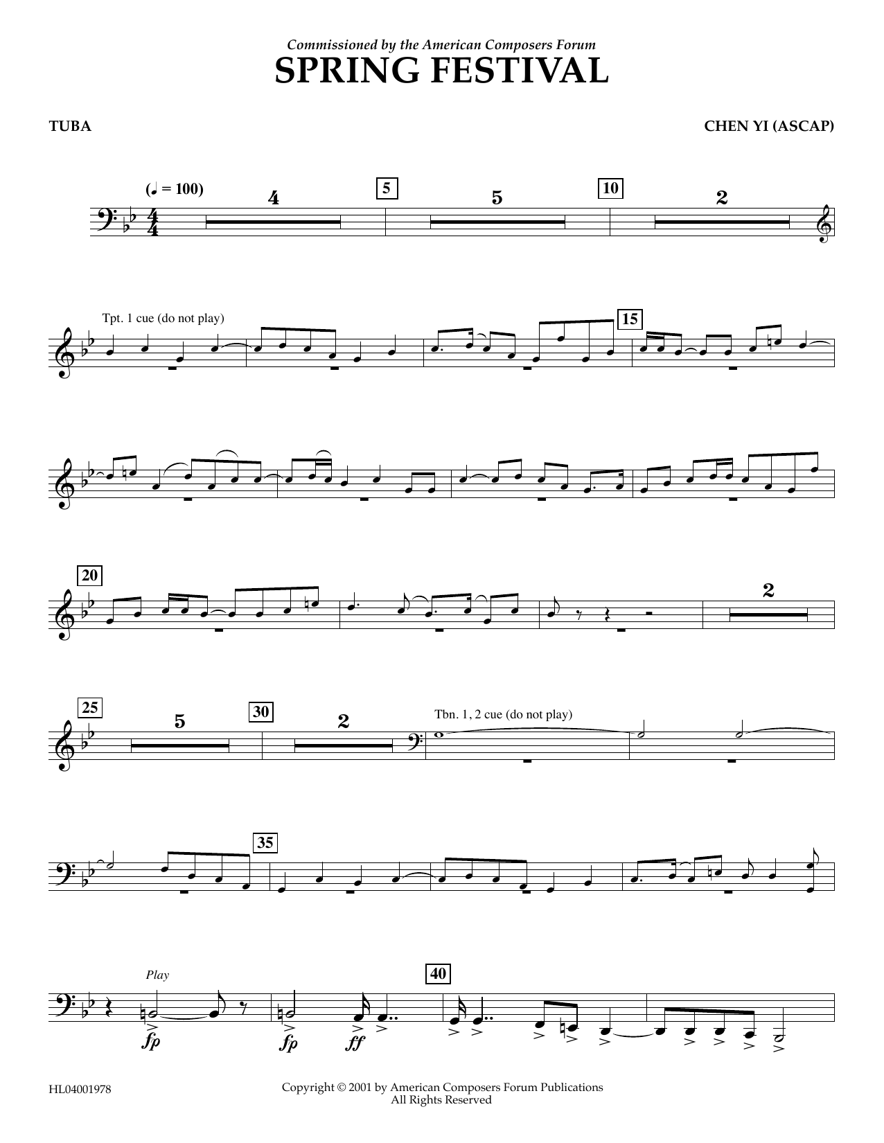 Chen Yi Spring Festival - Tuba Sheet Music Notes & Chords for Concert Band - Download or Print PDF