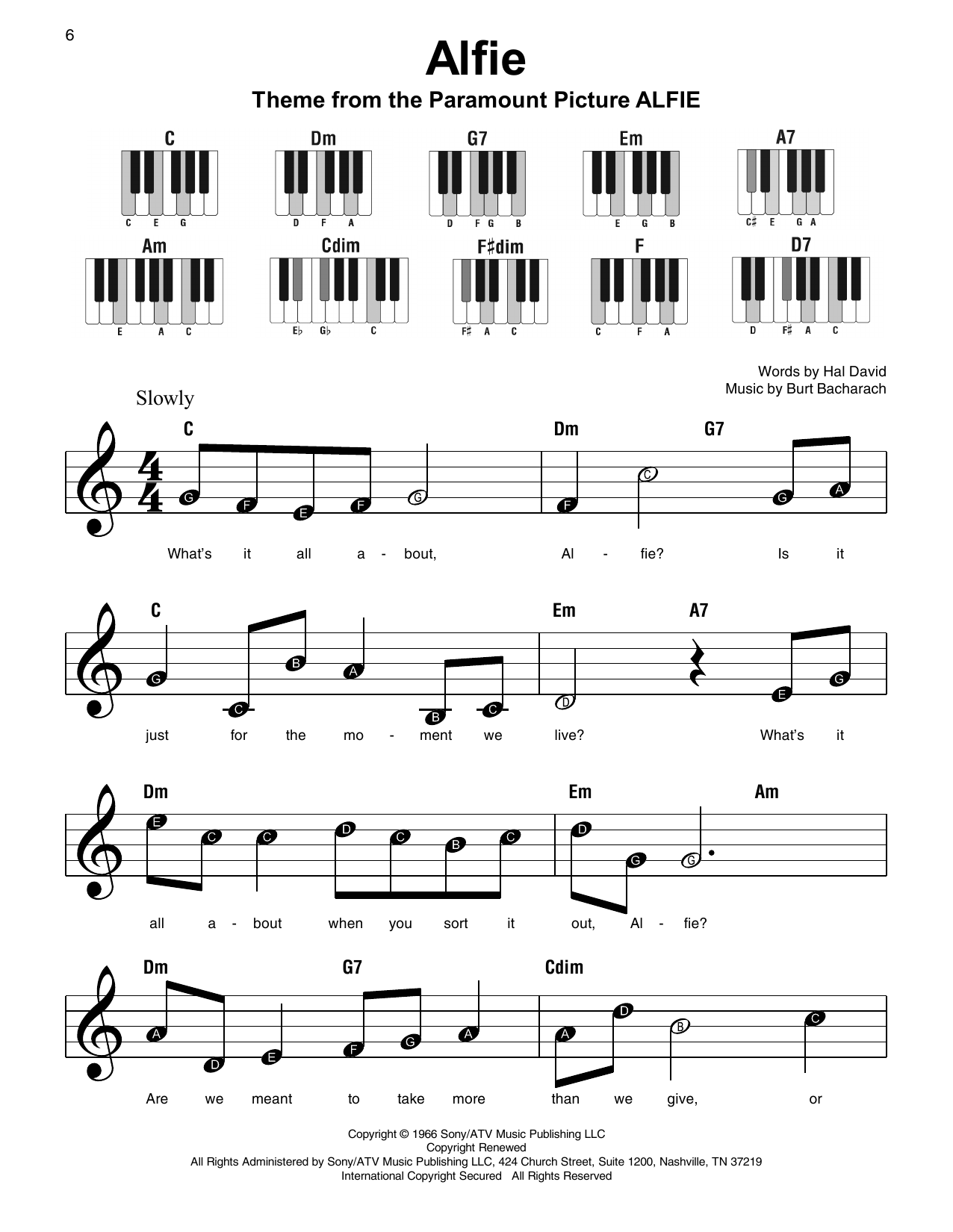 Cher Alfie Sheet Music Notes & Chords for Super Easy Piano - Download or Print PDF