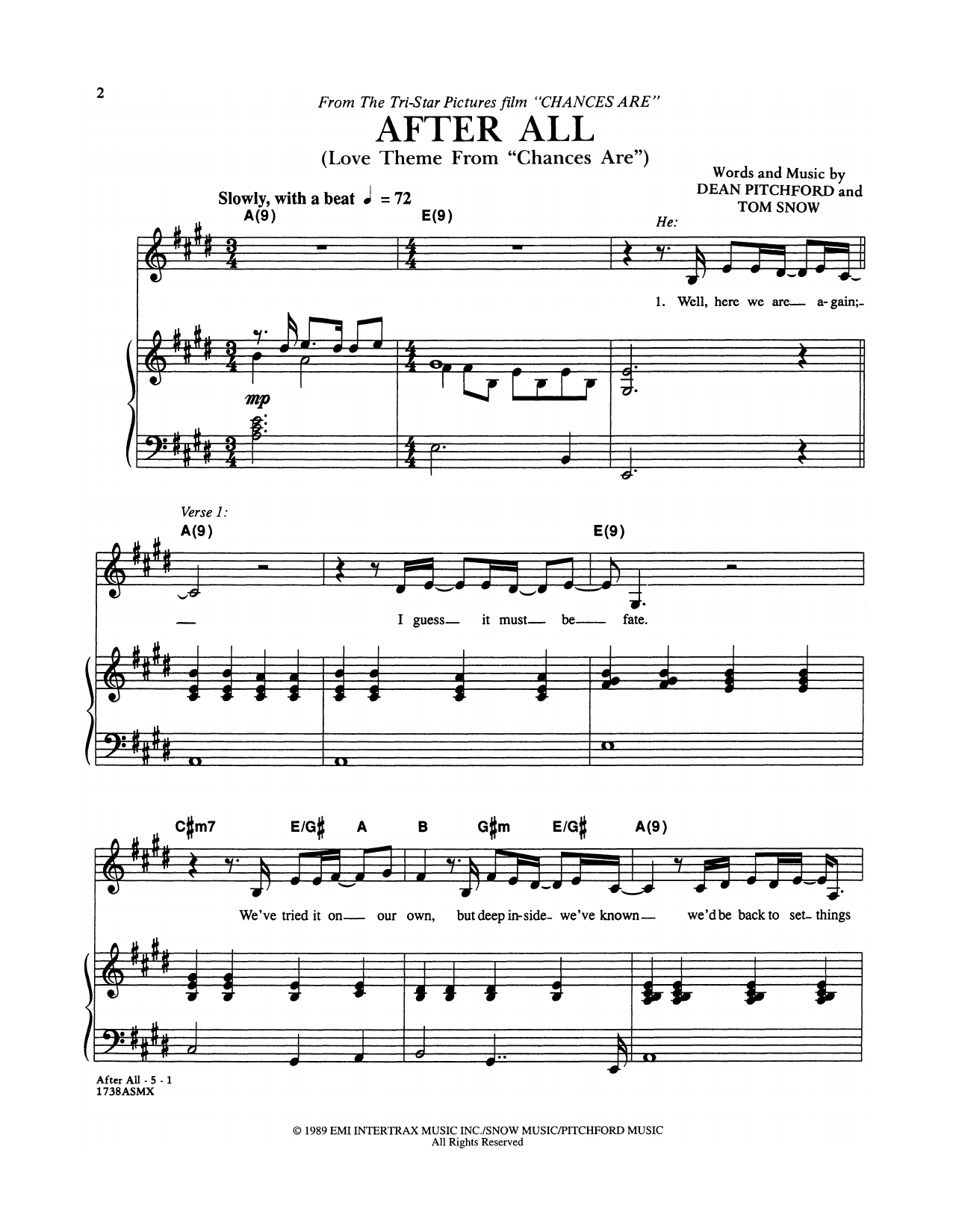 Cher and Peter Cetera After All (Love Theme from Chances Are) Sheet Music Notes & Chords for Piano & Vocal - Download or Print PDF