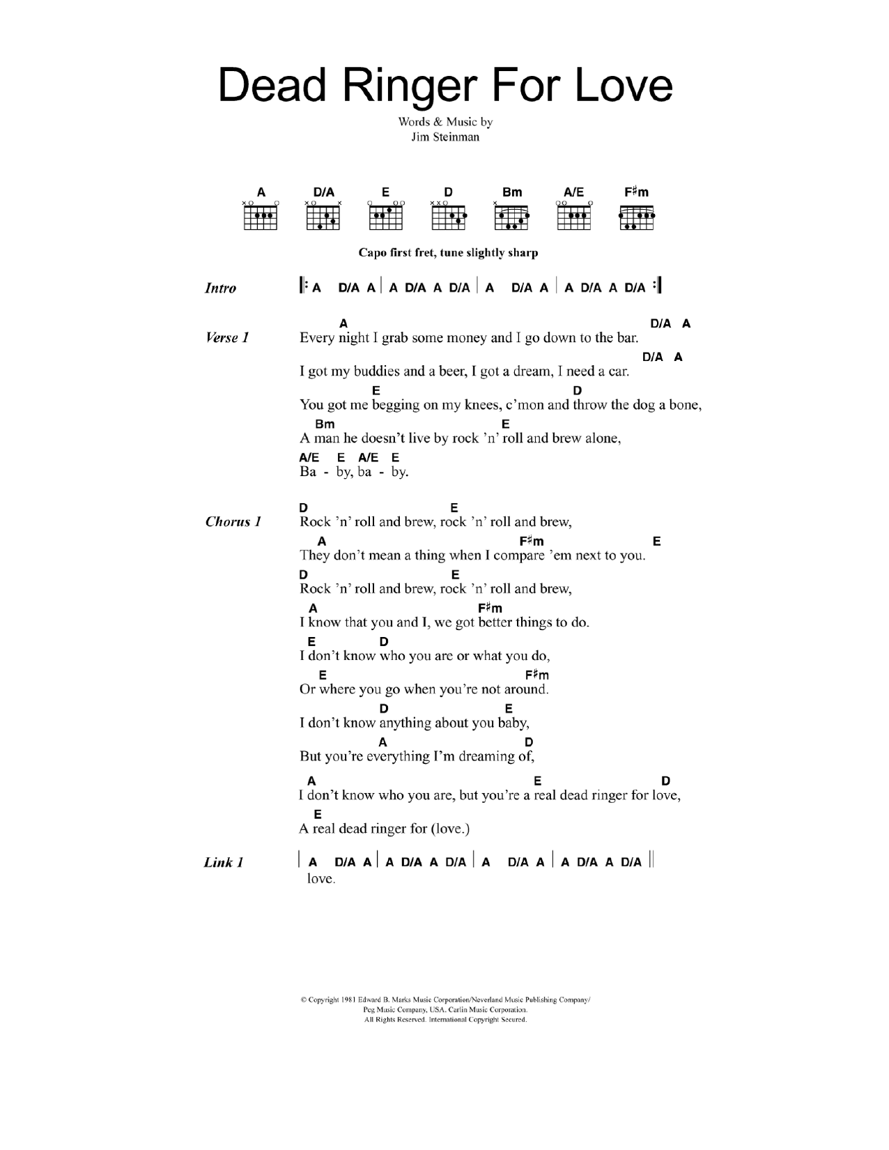 Cher Dead Ringer For Love Sheet Music Notes & Chords for Guitar Chords/Lyrics - Download or Print PDF