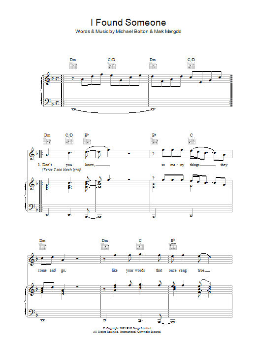 Preview Cher I Found Someone Pop sheet music, notes and chords for Piano, Vocal & Guitar (Right-Hand Melody), SKU: 37172 I Found Someone sheet music