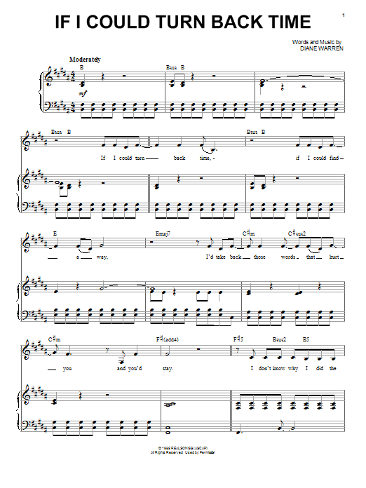 Cher If I Could Turn Back Time Sheet Music Notes & Chords for Piano, Vocal & Guitar (Right-Hand Melody) - Download or Print PDF